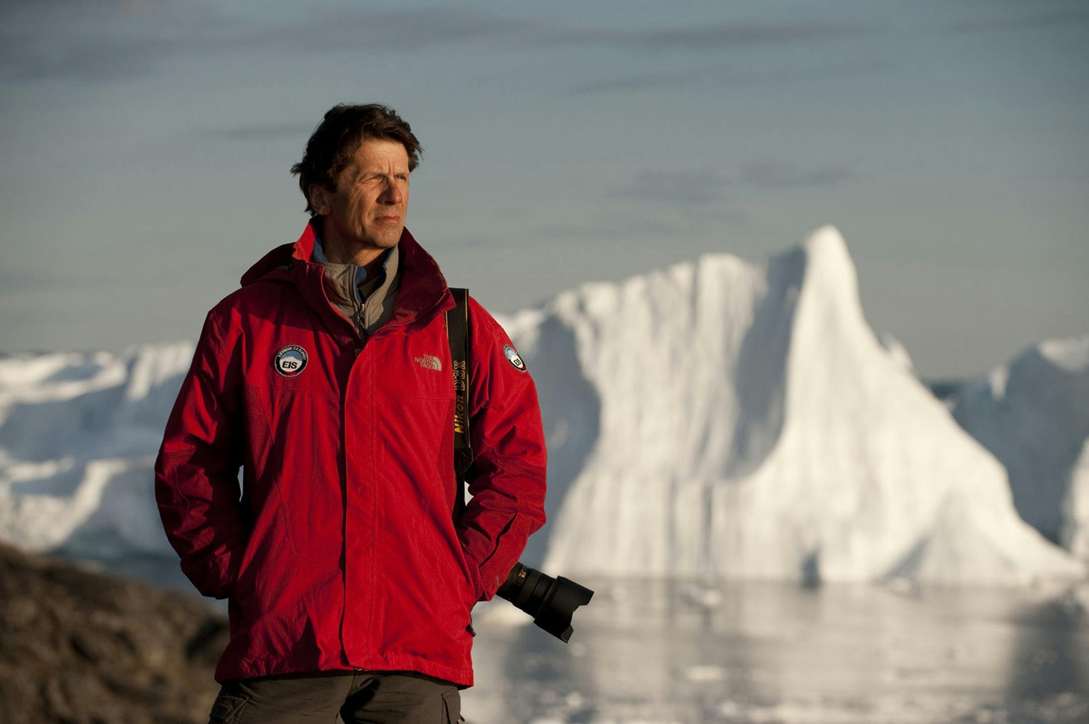 James Balog with icebergs at Ilulissat Isfjord, UNESCO World Heritage site, Disko Bay Greenland.
