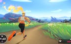 Players run in place to make their avatar move in "Ring Fit Adventure" on the Nintendo Switch. (Nintendo of America/TNS) ORG XMIT: 1534483
