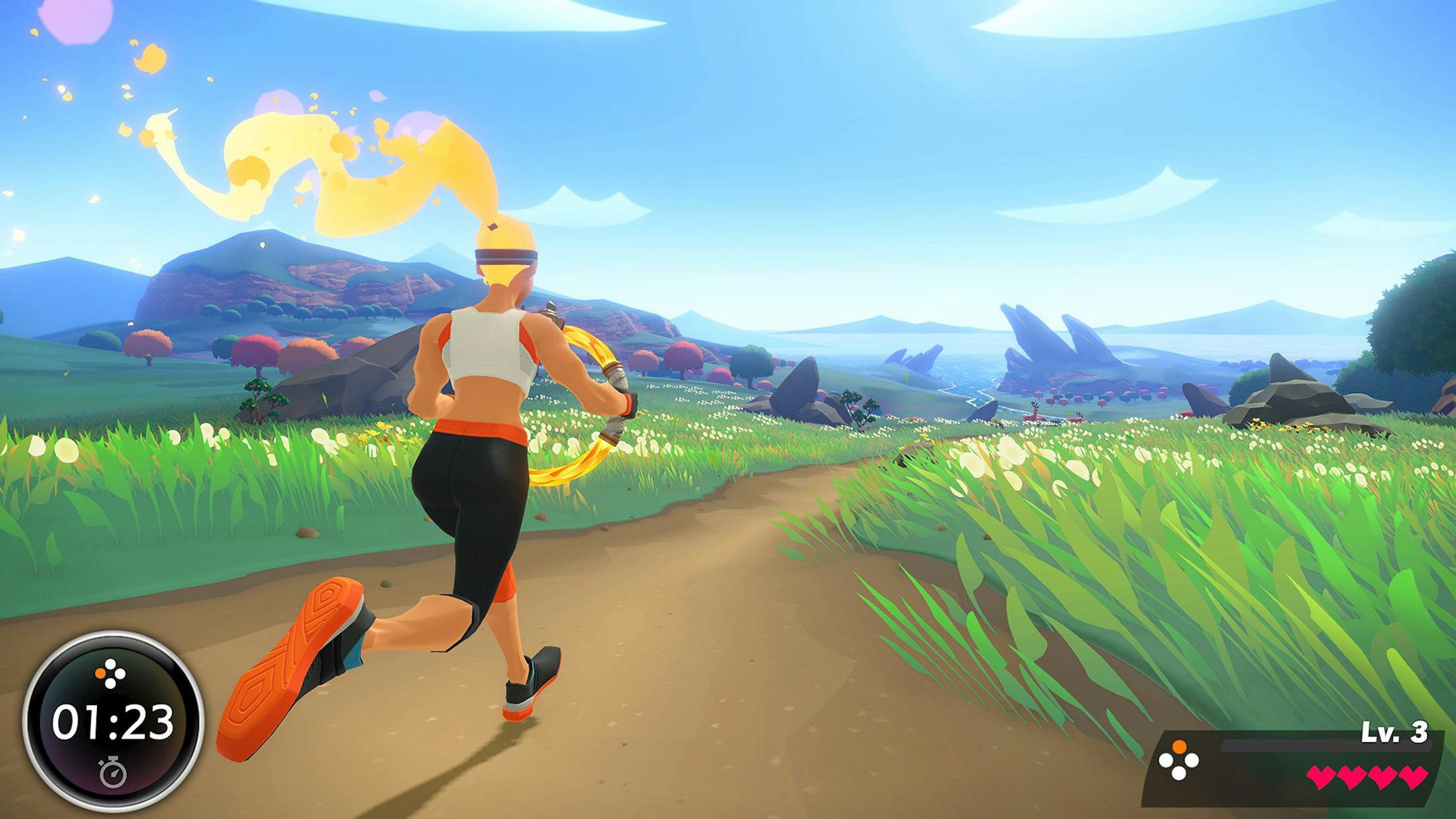 Players run in place to make their avatar move in "Ring Fit Adventure" on the Nintendo Switch. (Nintendo of America/TNS) ORG XMIT: 1534483