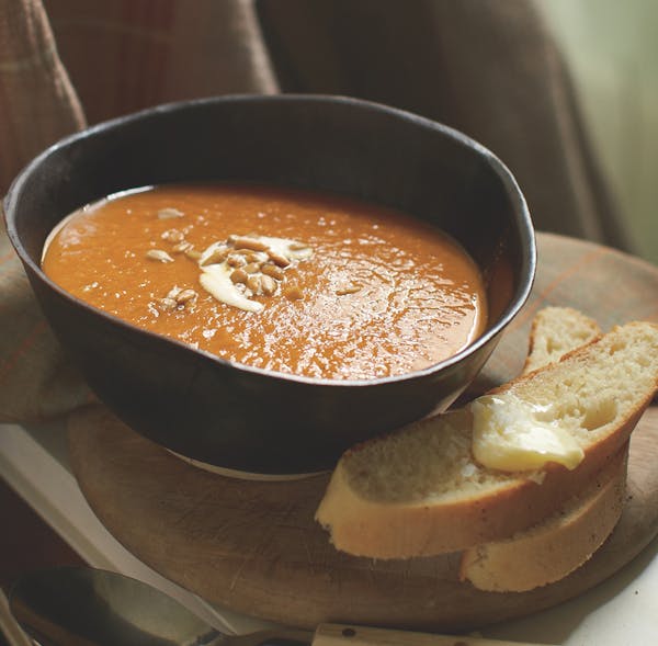 Curried pumpkin soup from &#x201a;&#xc4;&#xfa;The Soup & Bread Cookbook&#x201a;&#xc4;&#xf9; by Beatrice Ojakangas.