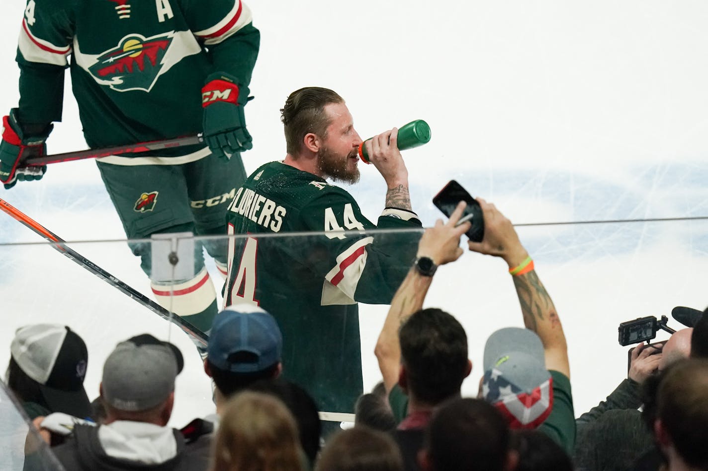 New Minnesota Wild left wing Nicolas Deslauriers (44) practived with the team on his first day. The Minnesota Wild hosted the Vegas Golden Knights at the Xcel Energy Center, Monday, March 21, 2022, St. Paul, Minn. ] GLEN STUBBE • glen.stubbe@startribune.com