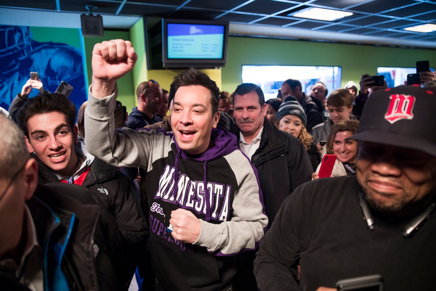 Jimmy Fallon visited with fans in Minneapolis during a taping for the Super Bowl edition of "The Tonight Show with Jimmy Fallon."