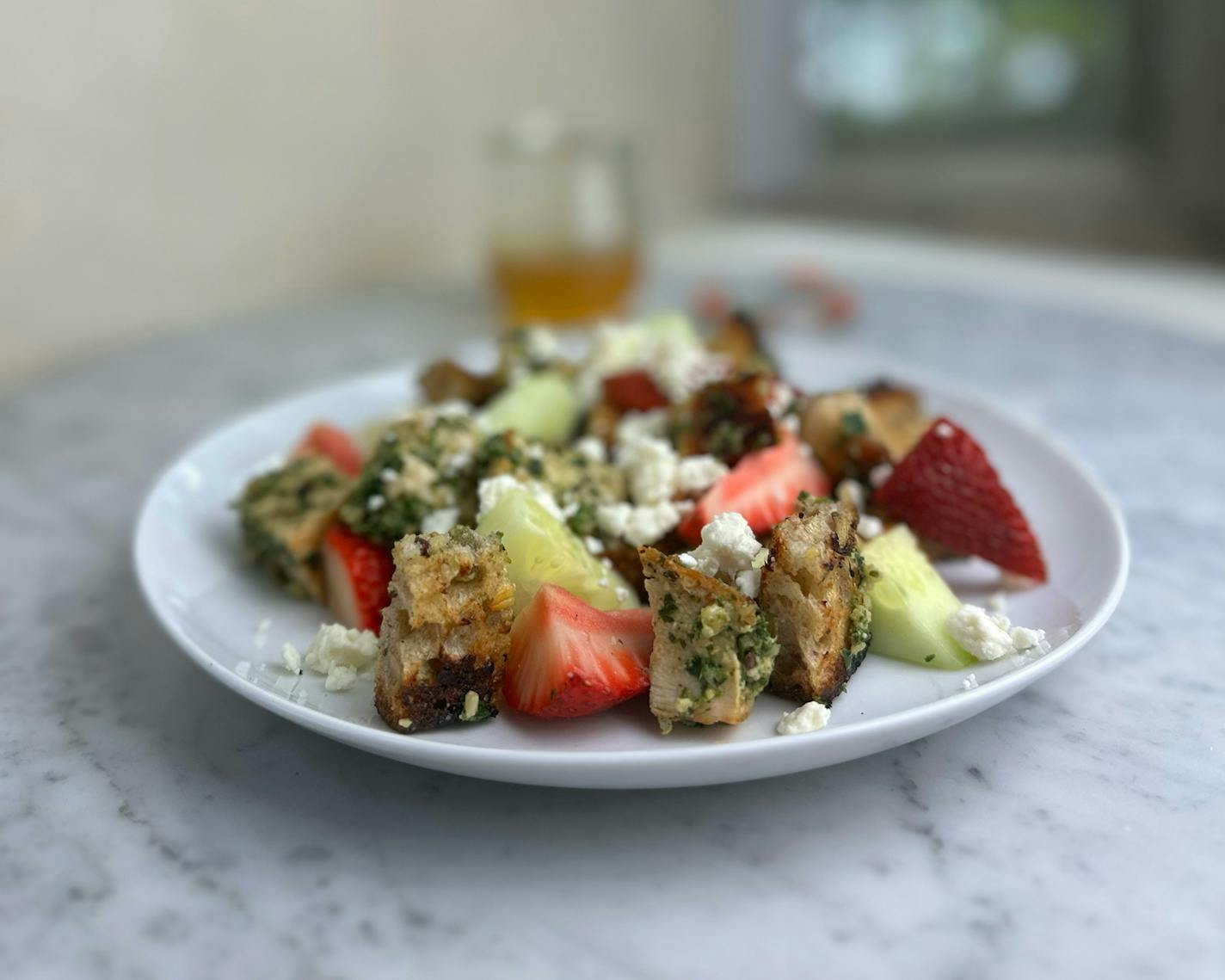 Mint Pesto Panzanella is a quick summer meal that beats the heat. Recipe and photo by Alyssa Shultis, special to the Star Tribune