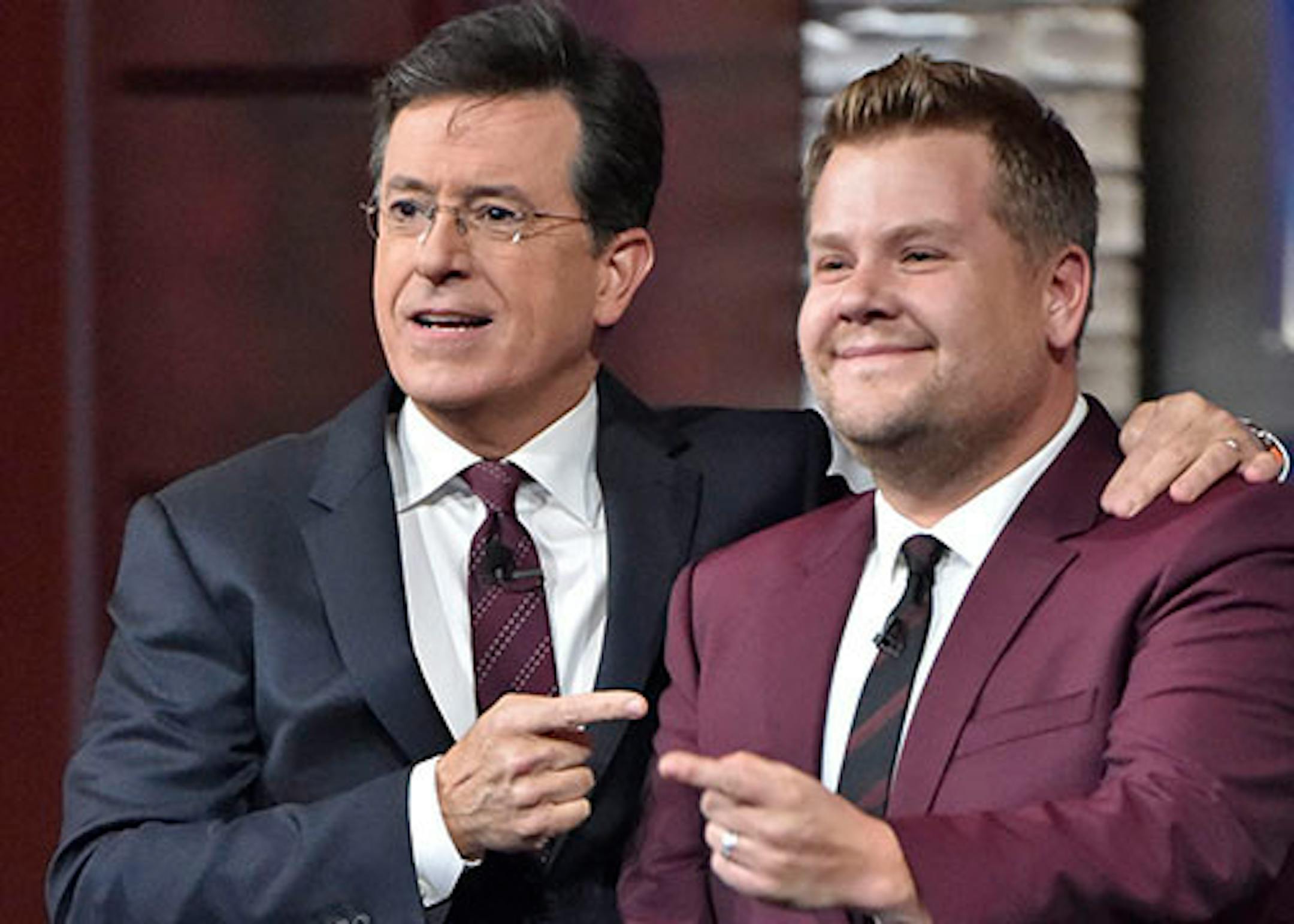 Stephen Colbert and James Corden.