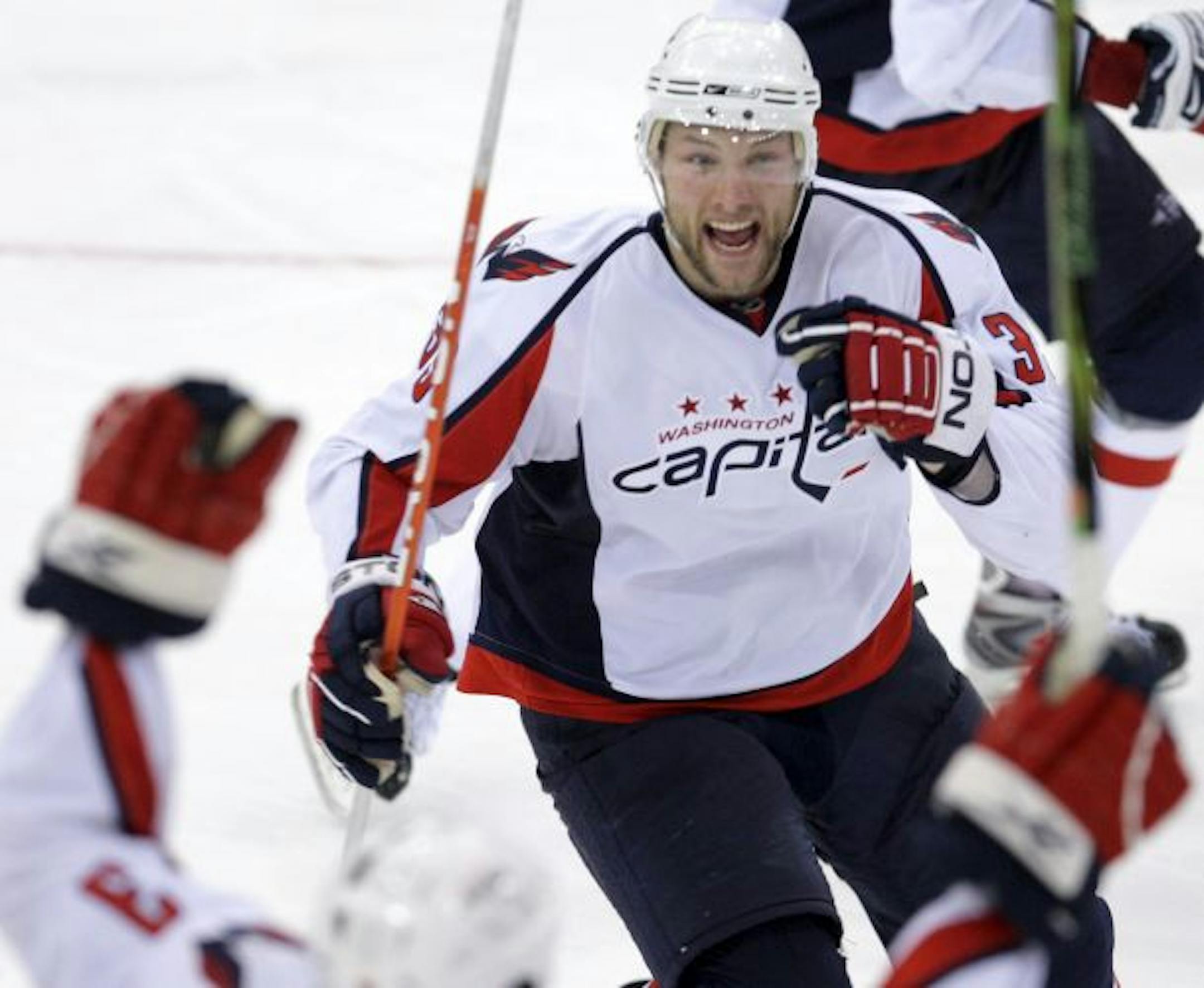 David Steckel scored on a deflection of Brooks Laich's shot and then celebrated as the Washington Capitals finally won an overtime playoff game, beating nemesis Pittsburgh 5-4 to force a Game 7 in the Eastern Conference semifinals.