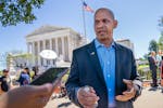 FILE - Former U.S. Capitol Police Sgt. Aquilino Gonell, who defended the Capitol on Jan. 6, is interviewed outside of the Supreme Court, July 1, 2024,