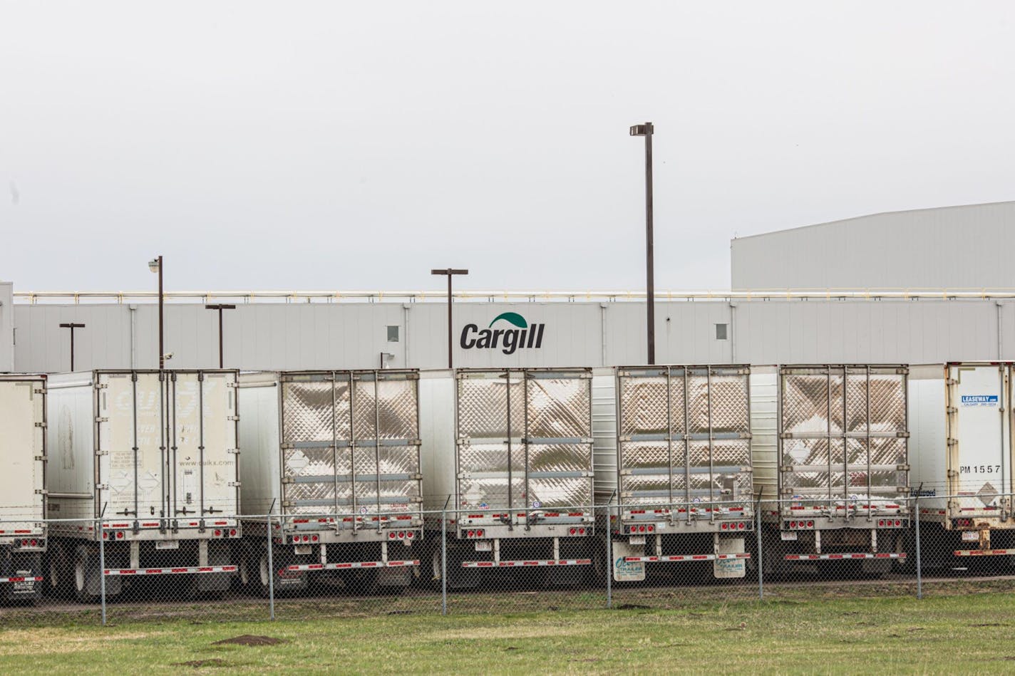 Trailers sit outside the Cargill Inc. beef plant in High River, Alberta, on May 4, 2020. MUST CREDIT: Bloomberg photo by Alex Ramadan.