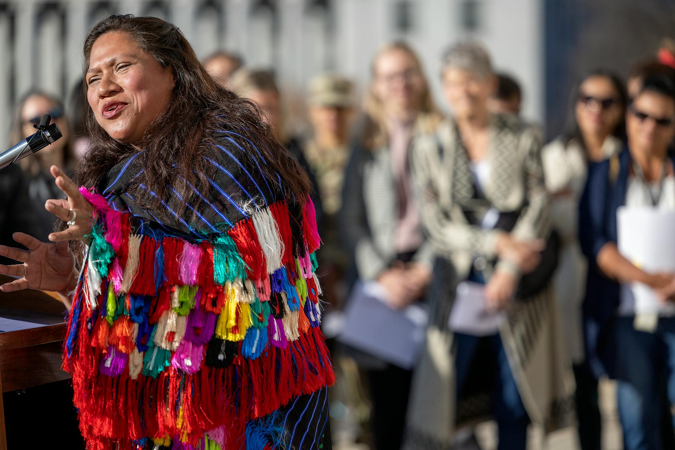 Local artist Monica Vega welcomed those who gathered on the steps of the State Capitol to visit the first ever  "Altar de Muertos" or community altar for Days of the Dead in St. Paul.