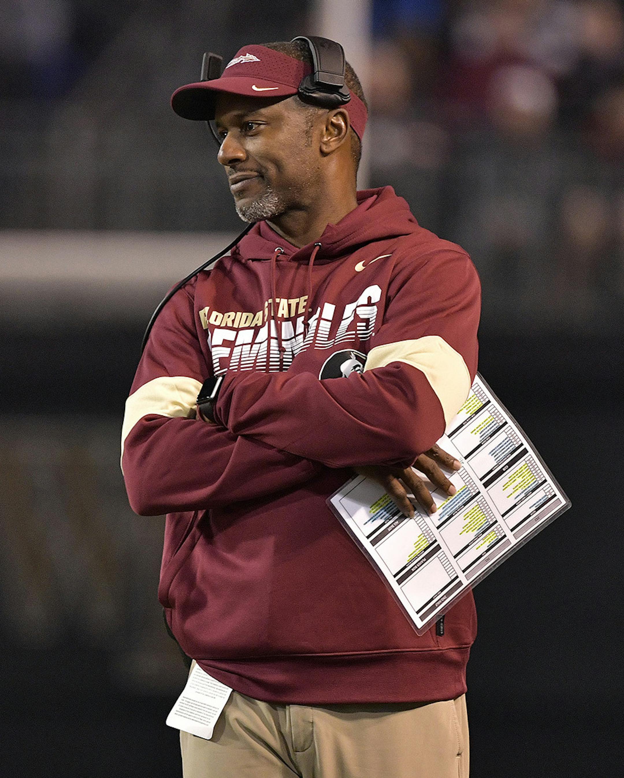 Head coach Willie Taggart of the Florida State Seminoles watches his team during the first half against the Wake Forest Demon Deacons on Oct. 19, 2019 at BB&T Field in Winston Salem, N.C. (Grant Halverson/Getty Images/TNS) ORG XMIT: 1479429