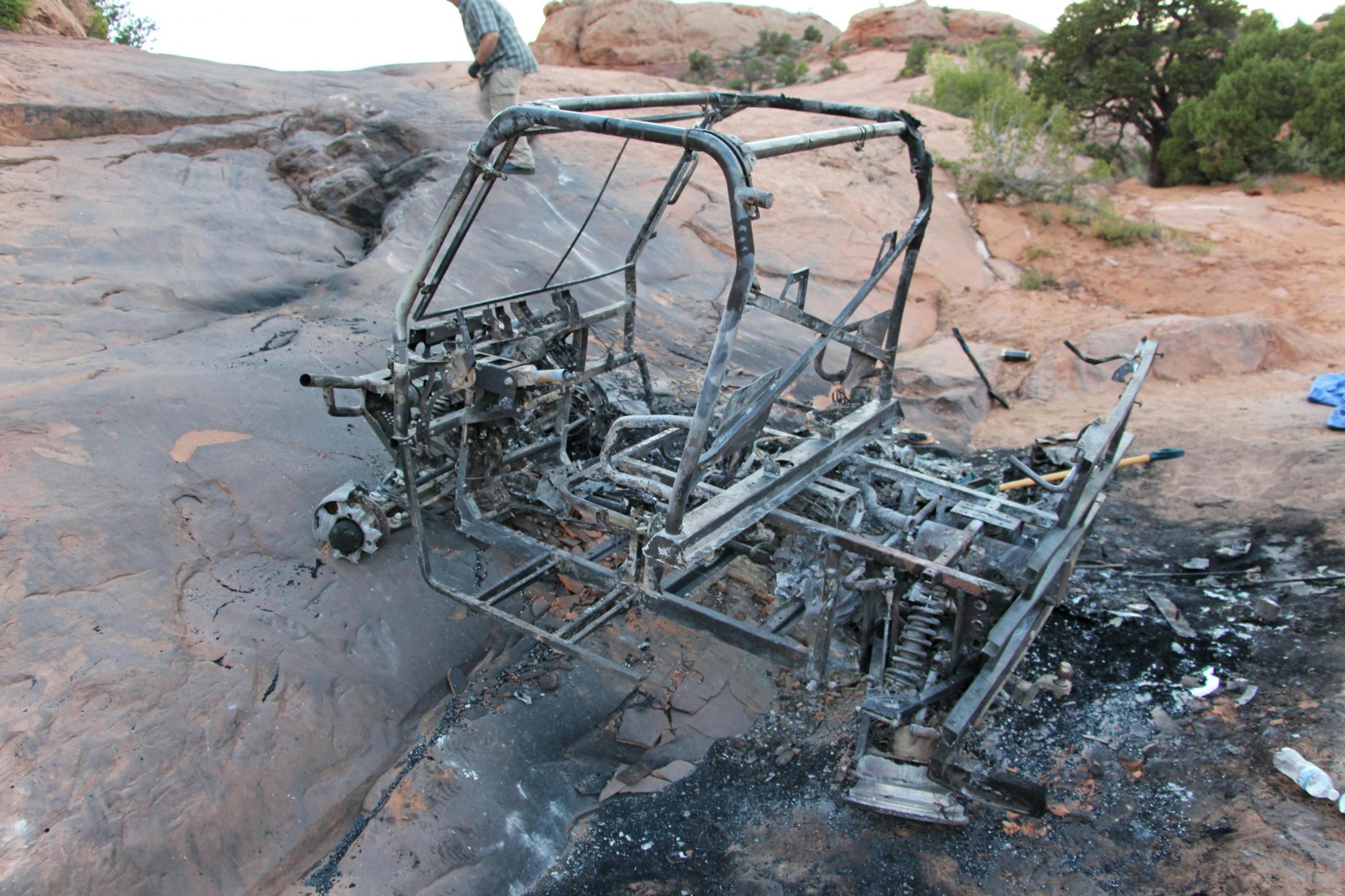 Debbie Swann and Destiny Dixon, two victims who were burned to death when their 2010 Polaris Ranger 800 tipped over and was engulfed in flames on Sept. 2, 2016 in Moab, Utah. This is the remains of the Ranger. Credit: The lawfirm Eisenberg, Gilchrist & Cutt in Utah.