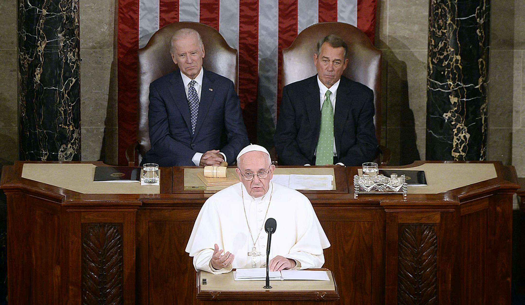 His Holiness Pope Francis addresses a joint session of Congress at the U.S. Capitol in Washington, D.C., on Thursday, Sept. 24, 2015. (Olivier Douliery/Abaca Press/TNS) ORG XMIT: 1174235 ORG XMIT: MIN1509241058071647