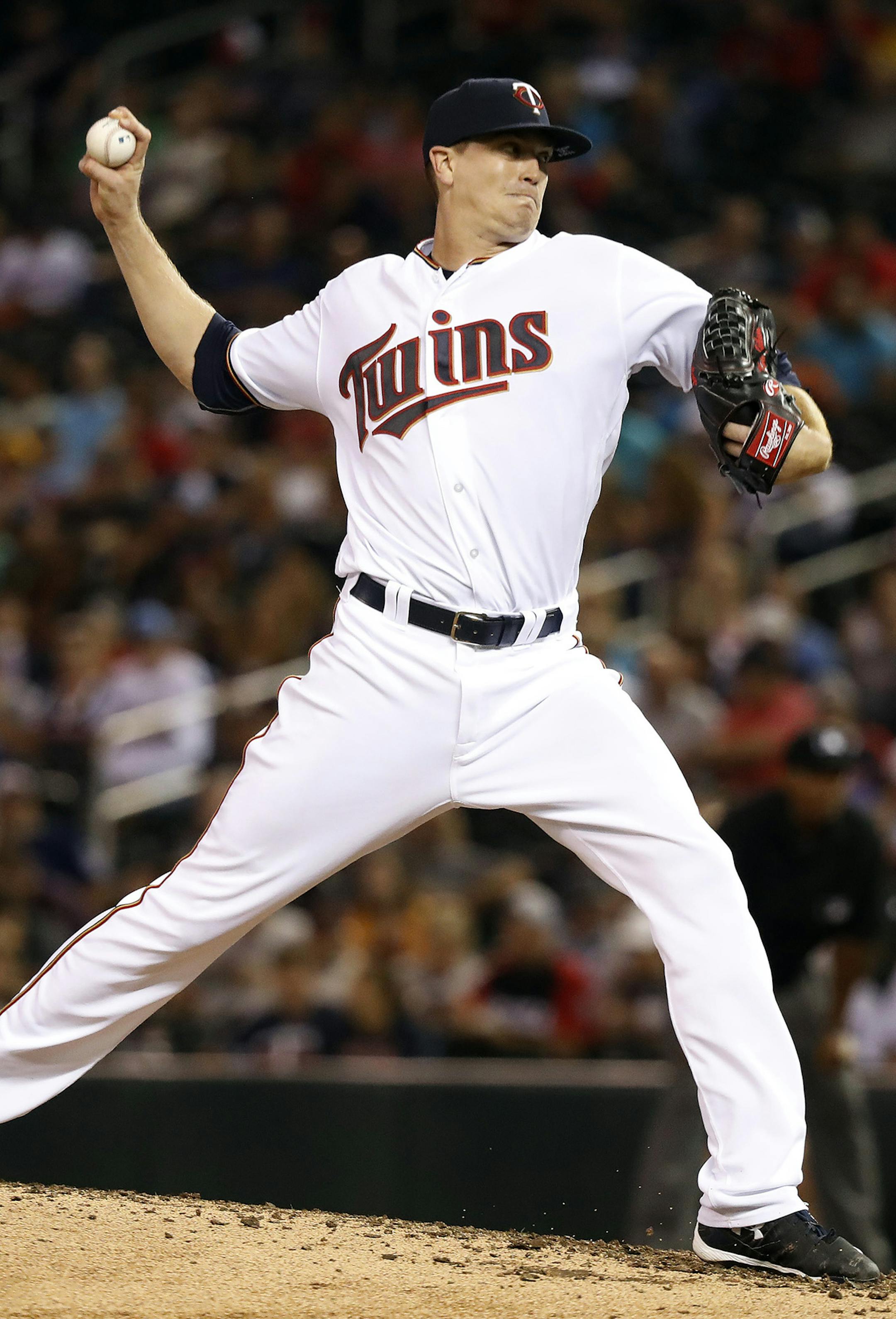 Kyle Gibson threw a pitch in the fifth inning at Target Field Tuesday August 23, 2016 in Minneapolis , MN.] The Minnesota Twins hosted the Detroit Tigers at Target Field . Jerry Holt / jerry.Holt@Startribune.com