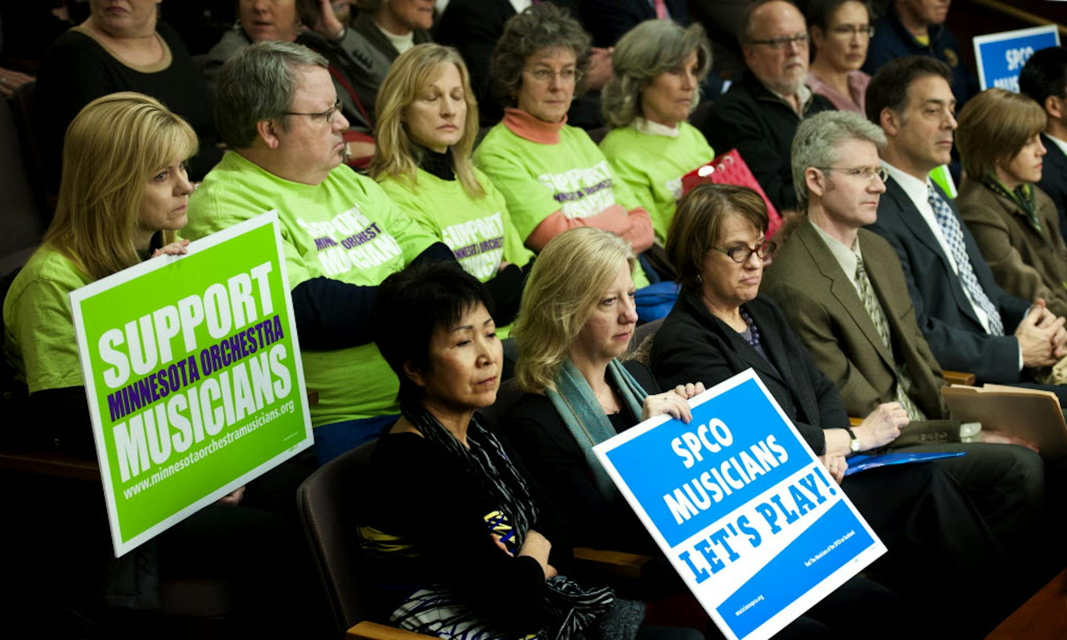 Members of the Saint Paul Chamber Orchestra and Minnesota Orchestra filled the room where the Minnesota House Commerce and Consumer Protection Committee was examining the economic impact of employee lockouts.