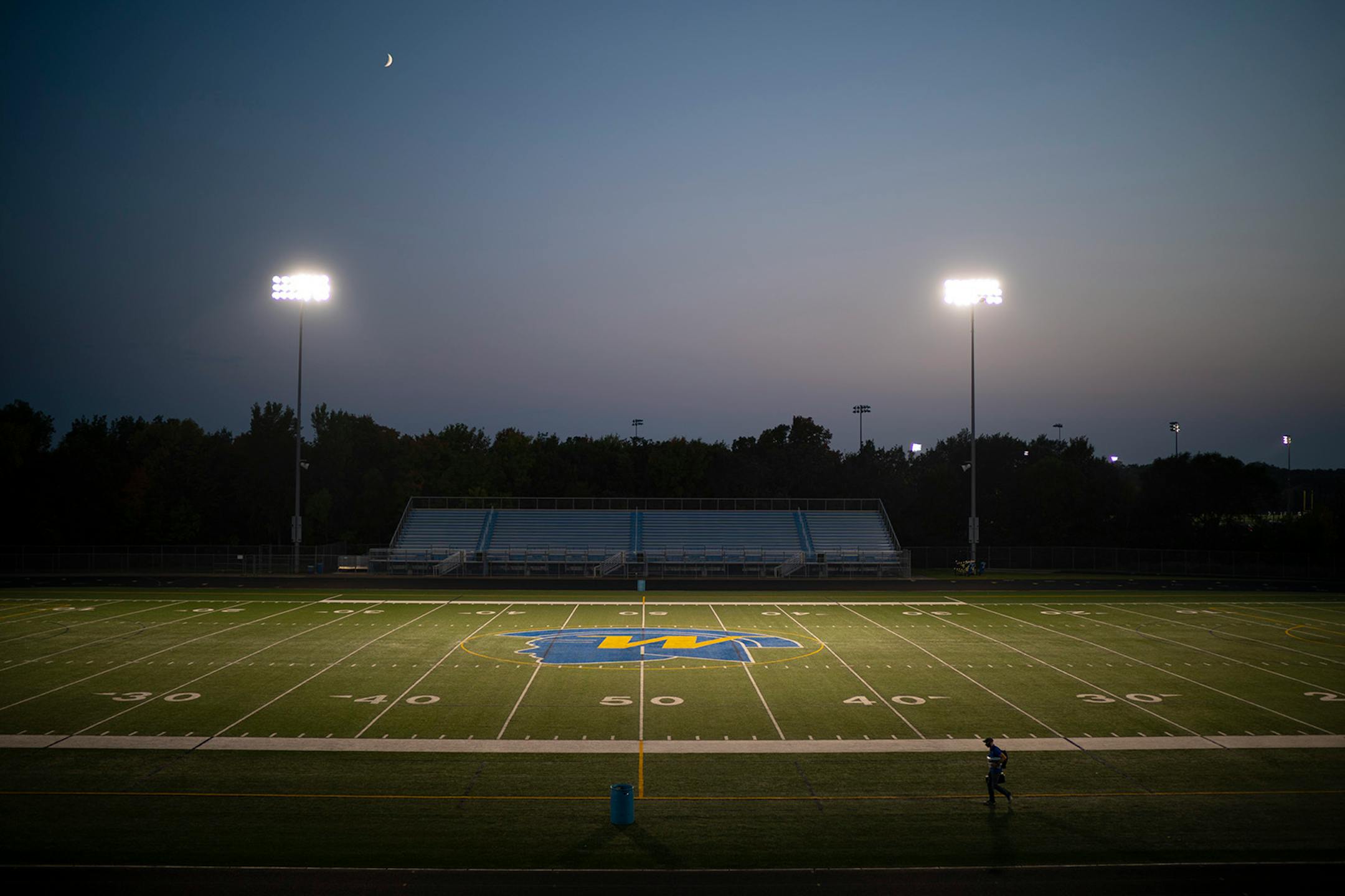 An empty Wayzata Stadium Monday night.