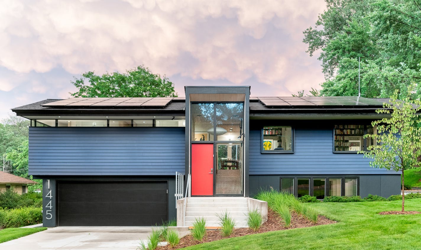 The home's exterior got a dramatic makeover that accentuates its original midcentury modern character.