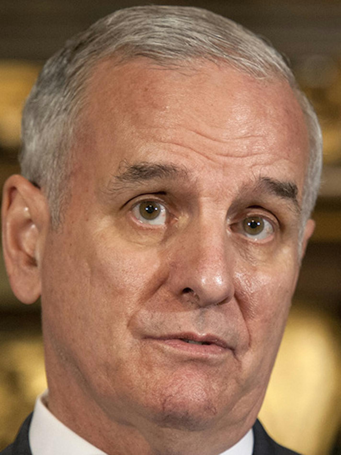 Governor Mark Dayton spoke at a news conference Wednesday, April 25, 2012, He spoke about the stadium bill and other tasks ahead of the legislature. ] GLEN STUBBE * gstubbe@startribune.com ORG XMIT: MIN2013020615520066