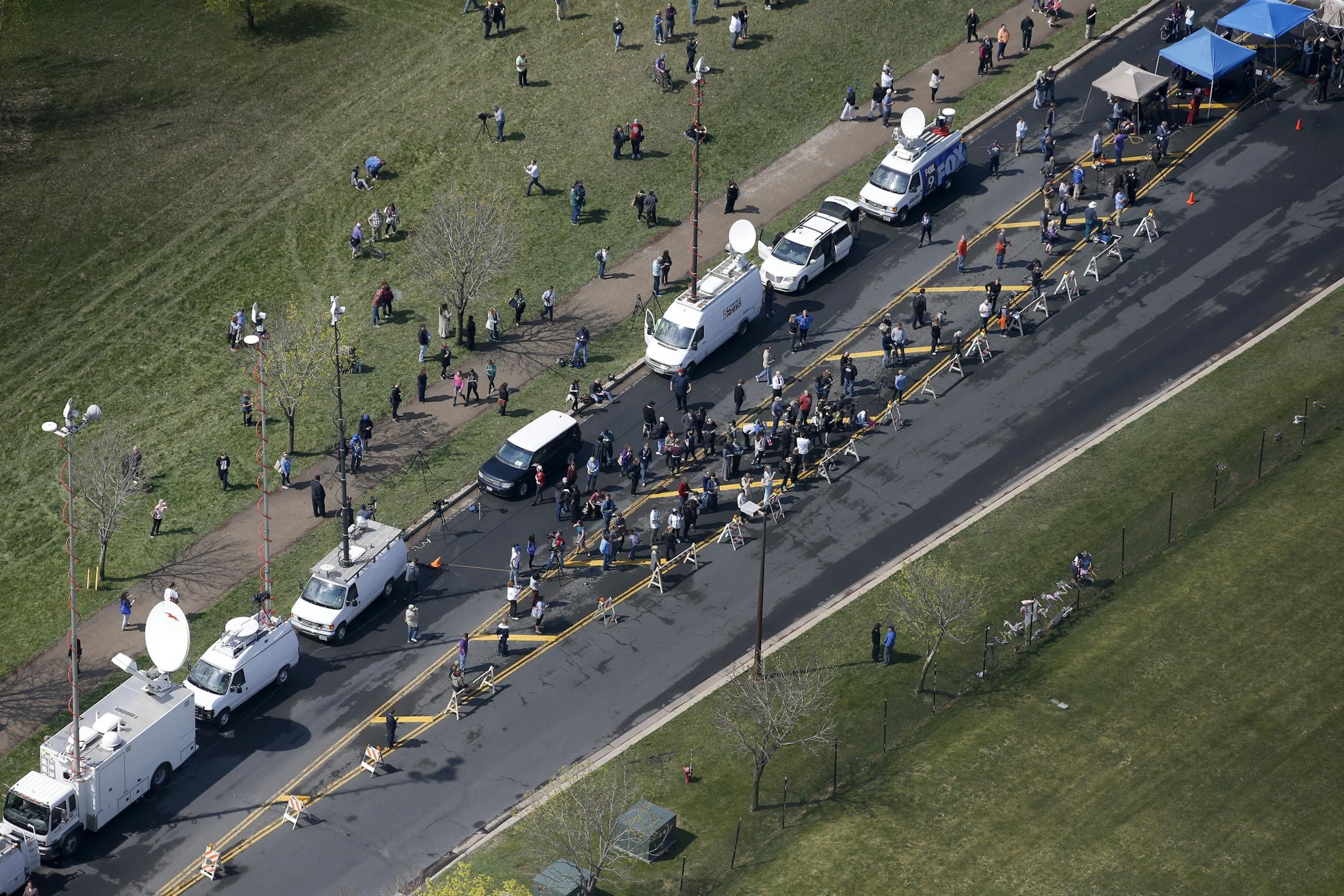 Media and fans gathered outside of Paisley Park Studios in Chanhassen, MN. Musician Prince was found dead at the site on Thursday morning.