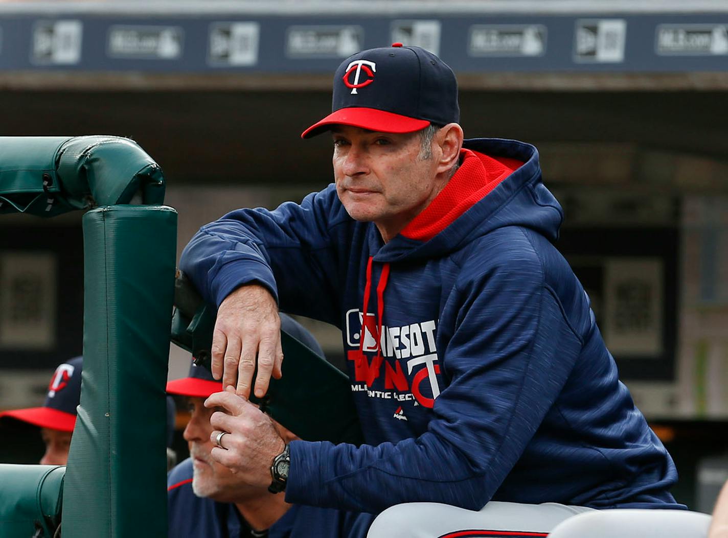 Minnesota Twins manager Paul Molitor watches from the dugout in the first inning of a baseball game against the Detroit Tigers, Monday, May 16, 2016 in Detroit.