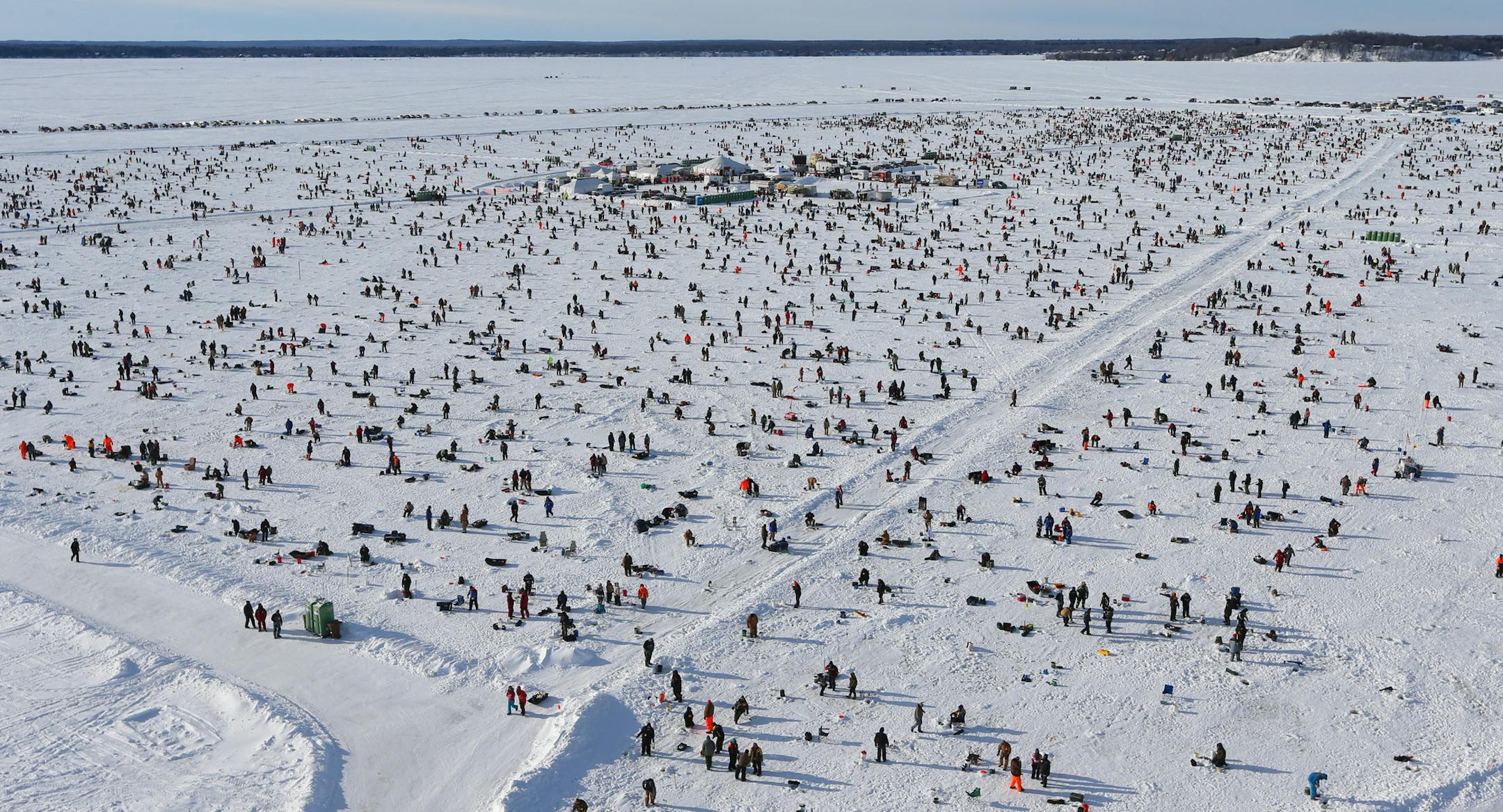 Over 10,000 anglers from the midwest and Minnesota took part in the 24th annual Brainerd Jaycees $150,000 Ice Fishing Extravaganza on Gull Lake's Hole in the Day Bay on 1/25/14. The fishermen competed for over $200,000 in prizes and all proceeds benefited area charities.] Bruce Bisping/Star Tribune bbisping@startribune.com
