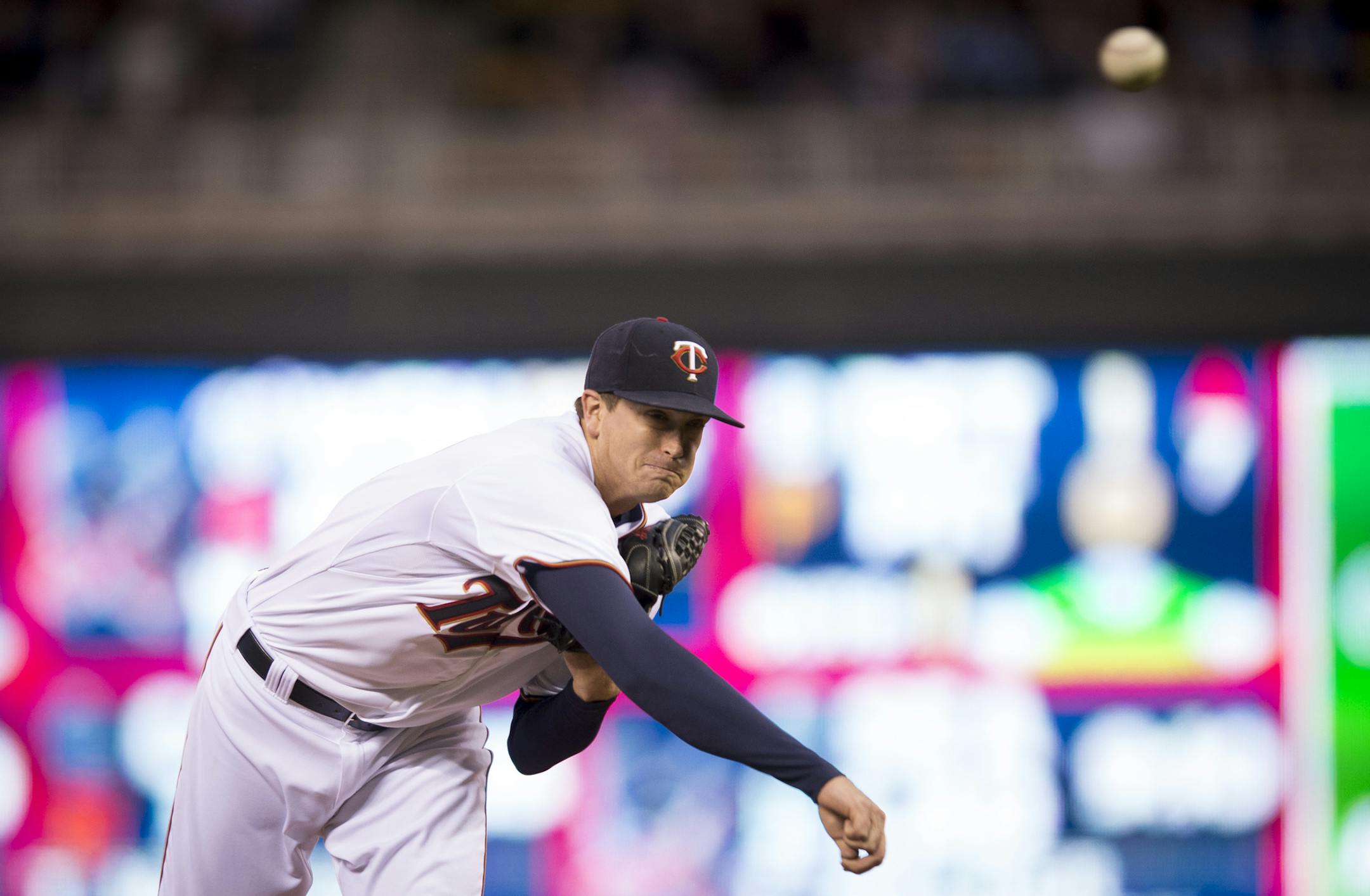 Twins pitcher Kyle Gibson throws a pitch against the Kansas City Royals during the top of the fourth inning. ] (Aaron Lavinsky | StarTribune) aaron.lavinsky@startribune.com The Minnesota Twins play the Kansas City Royals on Wednesday, April 15, 2015 at Target Field.