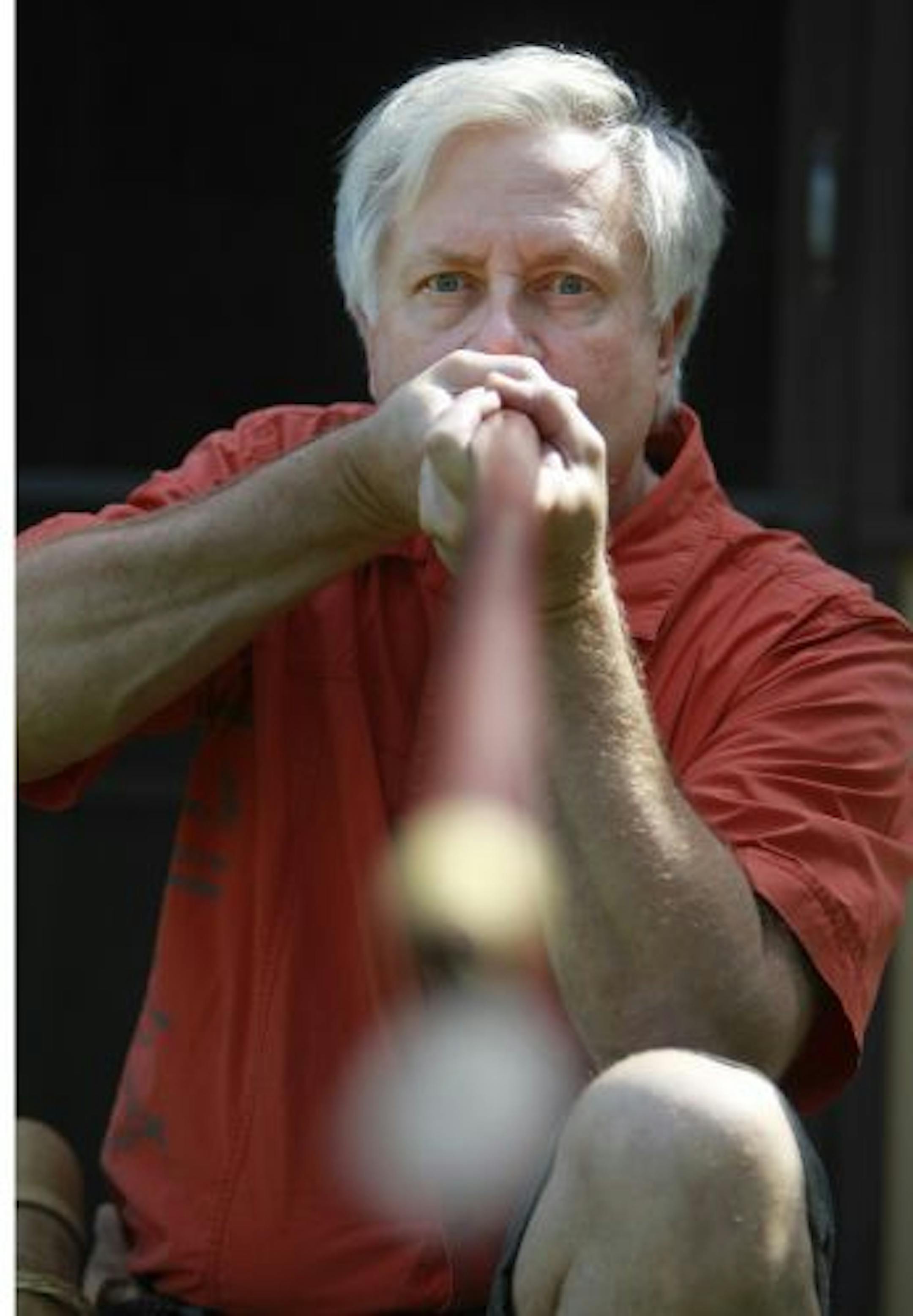 Jerry Fischer has used a blowgun to fight off squirrels that have invaded his yard. The blowgun, which is used by the Penan people of Borneo, is 6 feet long and made of ironwood.