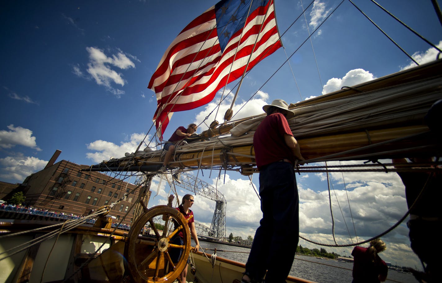 The crew, both pros and landlubbers, of the Pride of Baltimore II prepared for docking in Duluth at the end of a journey last summer across the vast beauty of Lake Superior.