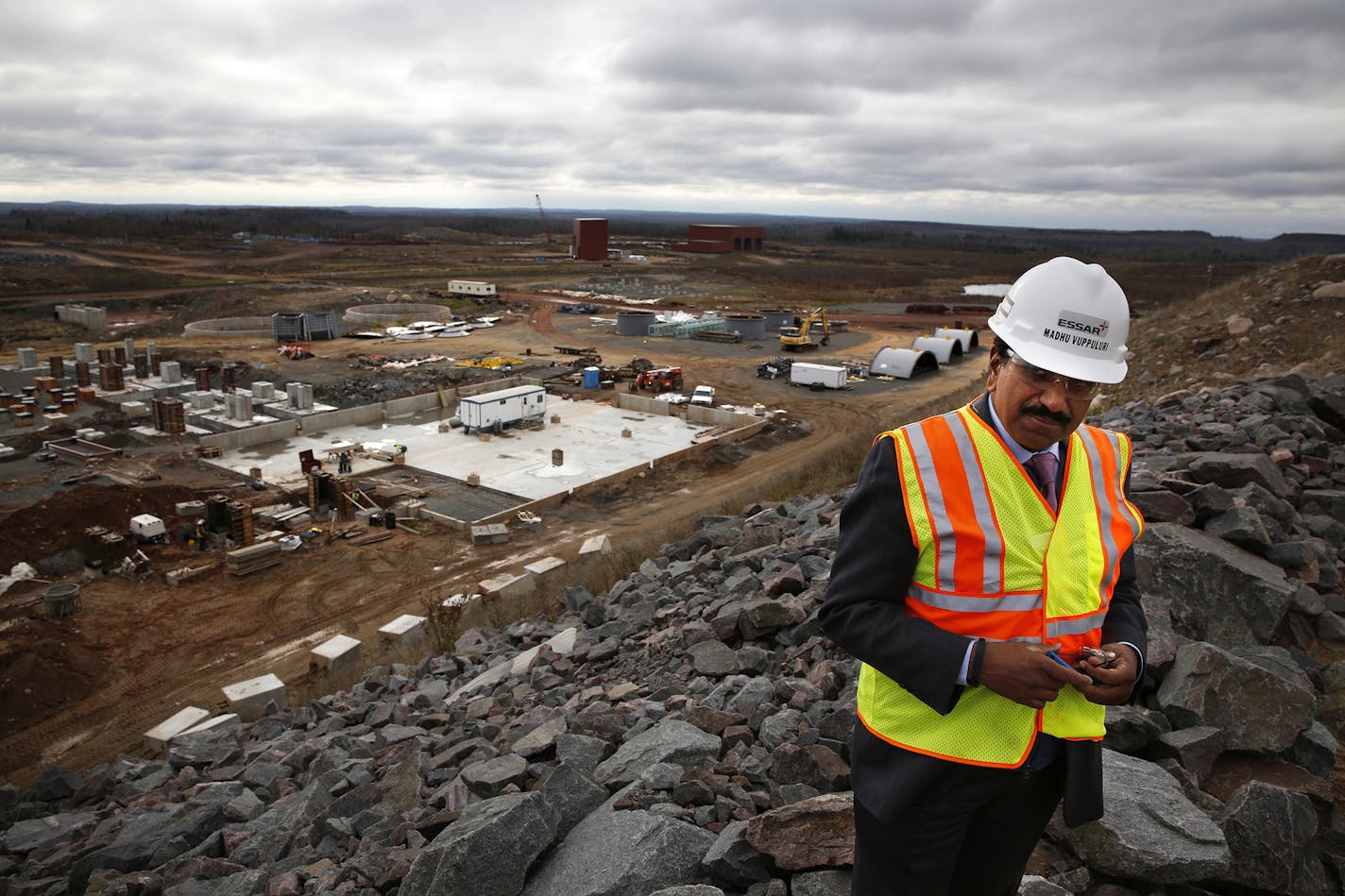 Madhu Vuppuluri, president and CEO of Essar Steel Minnesota, looks over the incompleted Essar Project in Nashwauk, Minn. [LEILA NAVIDI leila.navidi@startribune.com]