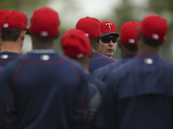 Twins manger Paul Molitor addressed the team on one of the practice fields near the end of the Friday morning workout at Hammond Stadium. ] JEFF WHEEL
