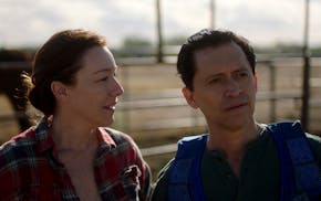 In “Jockey,” Molly Parker, left, tries to convince Clifton Collins Jr. his career as a jockey is over.