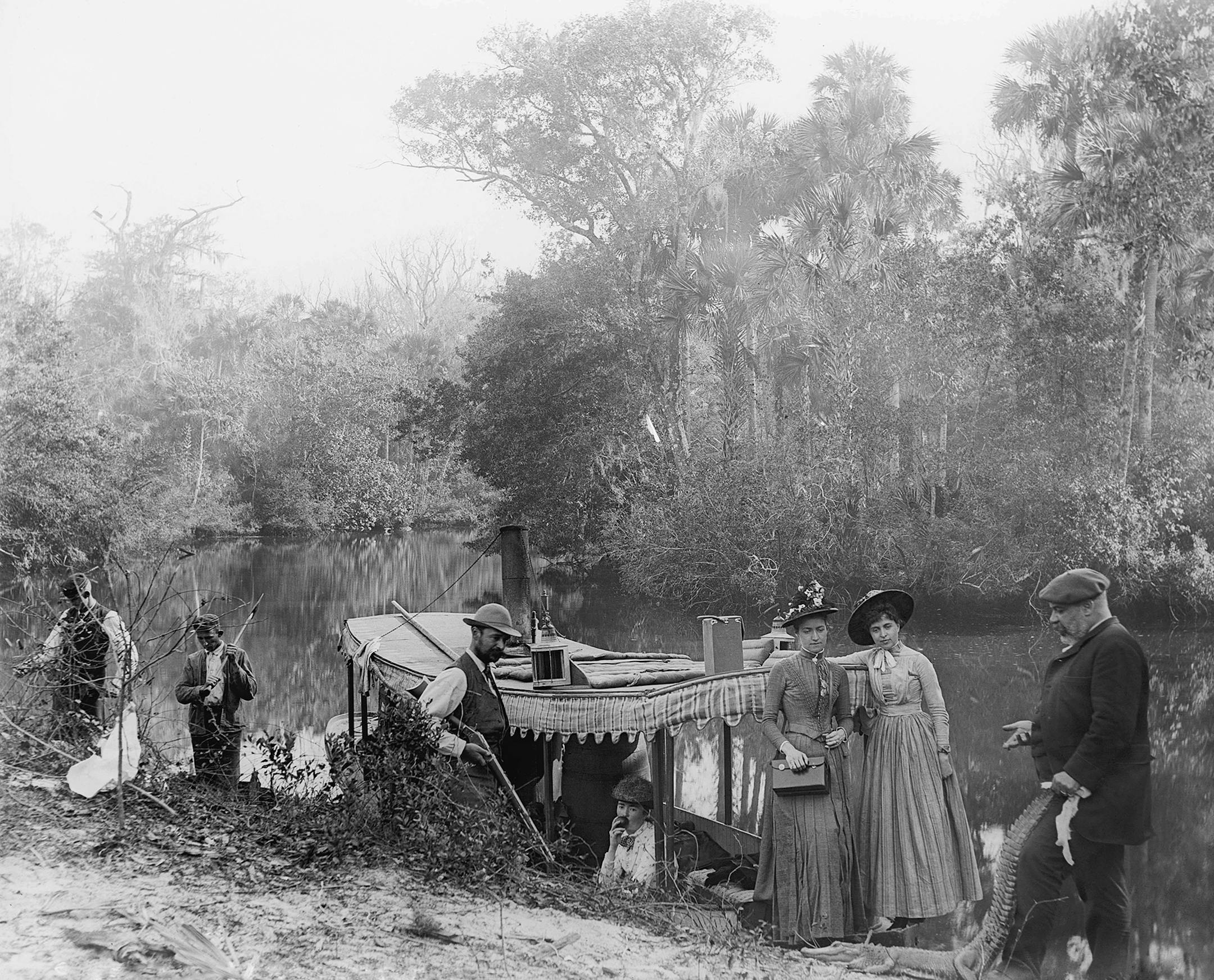 Alligator hunting on the Tomoka River bank, circa 1880-1897, on "The Swamp."
credit: Library of Congress
