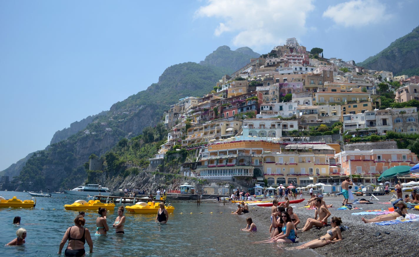 Nothing like a mid-afternoon swim on the beach of Positano, a too-pretty-to-believe seaside town on the Amalfi Coast.