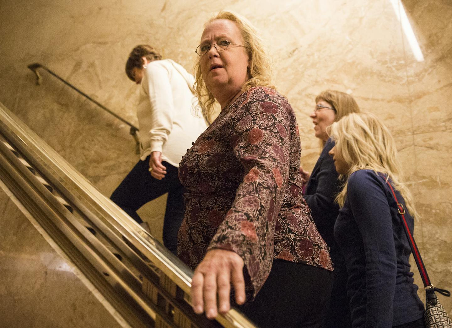 Paula Zumberge walks in the courthouse before the closing arguments in the murder trial of her husband Neal Zumberge at Ramsey County Courthouse on Tuesday, August 18, 2015. ] LEILA NAVIDI leila.navidi@startribune.com / BACKGROUND INFORMATION: Neal Zumberge is accused of shooting and killing big neighbor Todd Stevens and injuring another in New Brighton last year after a yearslong feud.