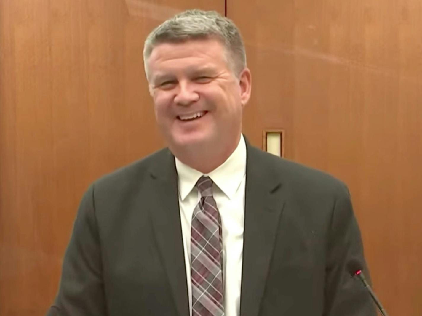 In this screen grab from video, prosecuting attorney Matthew Frank questions a potential juror during the manslaughter trial of former Brooklyn Center police officer Kimberly Potter in the shooting death of Daunte Wright Thursday, Dec. 1, 2021 at the Hennepin County Courthouse in Minneapolis, Minn. (Court TV, Pool) ]