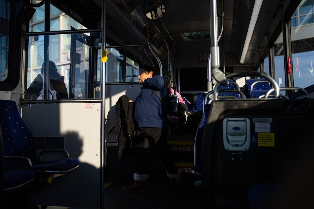 The only two passengers on the Red Line bus disembarked at the first stop at the Cedar Grove Transit Station in Eagan on a morning southbound trip from the Mall of America in Bloomington on Thursday.