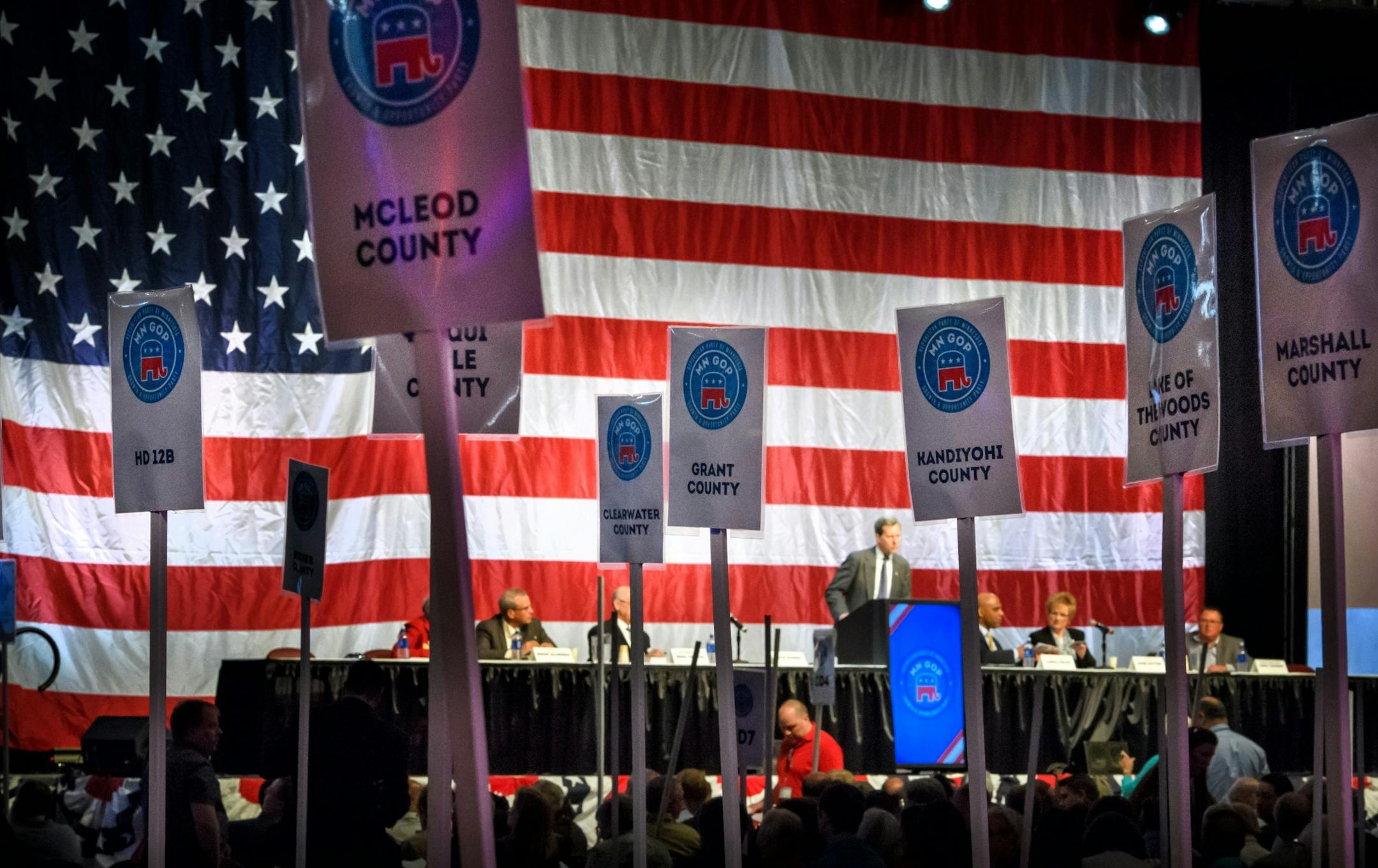 GOP State Chairman Keith Downey spoke at the beginning of the State Central Committee meeting of the Minnesota State Convention, Duluth.
