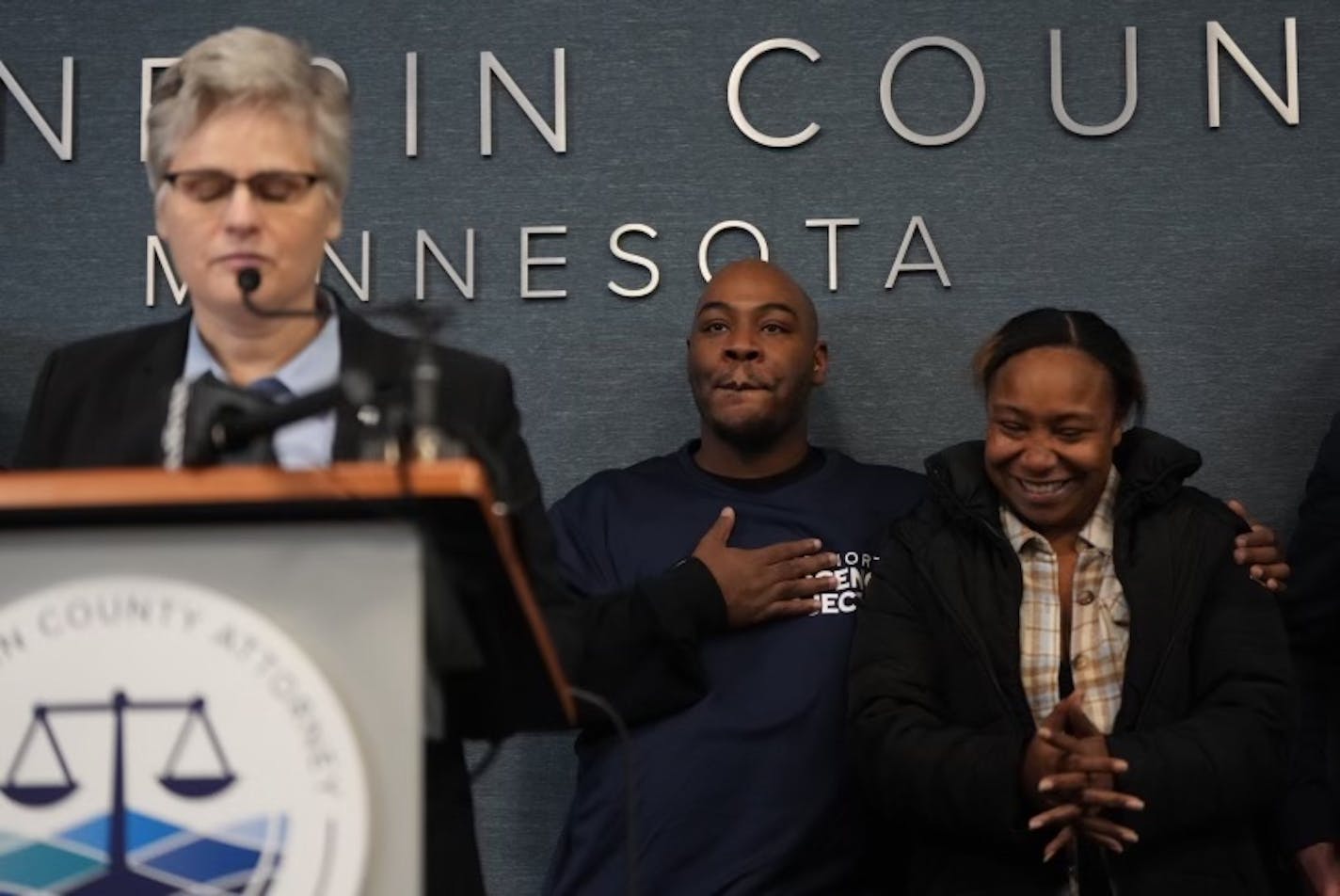 Marvin Haynes reacts during a press conference following his release from the Minnesota Correctional Facility on Monday, Dec. 11, 2023 in Minneapolis.