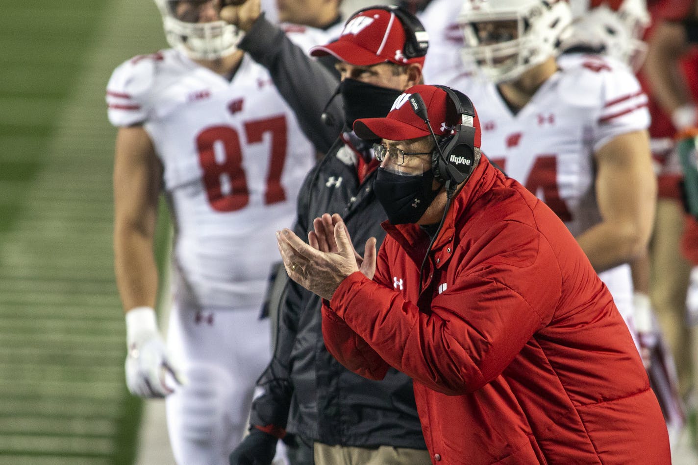 Wisconsin coach Paul Chryst cheered on his players during the win over Michigan on Nov. 14.