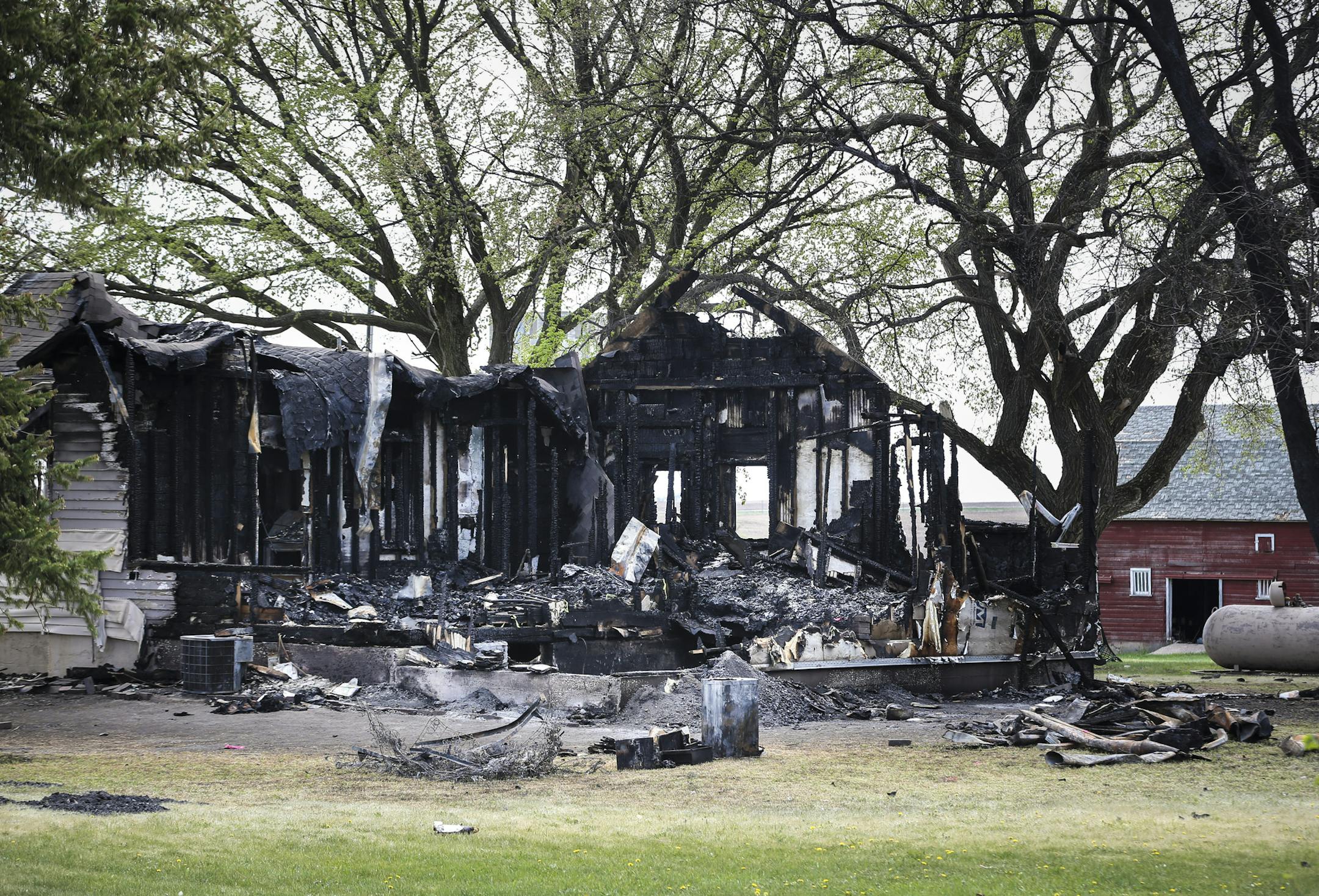 The burned farmhouse at the scene of a double homicide on Monday, May 4, 2015,in Balaton, Minn. ] RENEE JONES SCHNEIDER ï reneejones@startribune.com