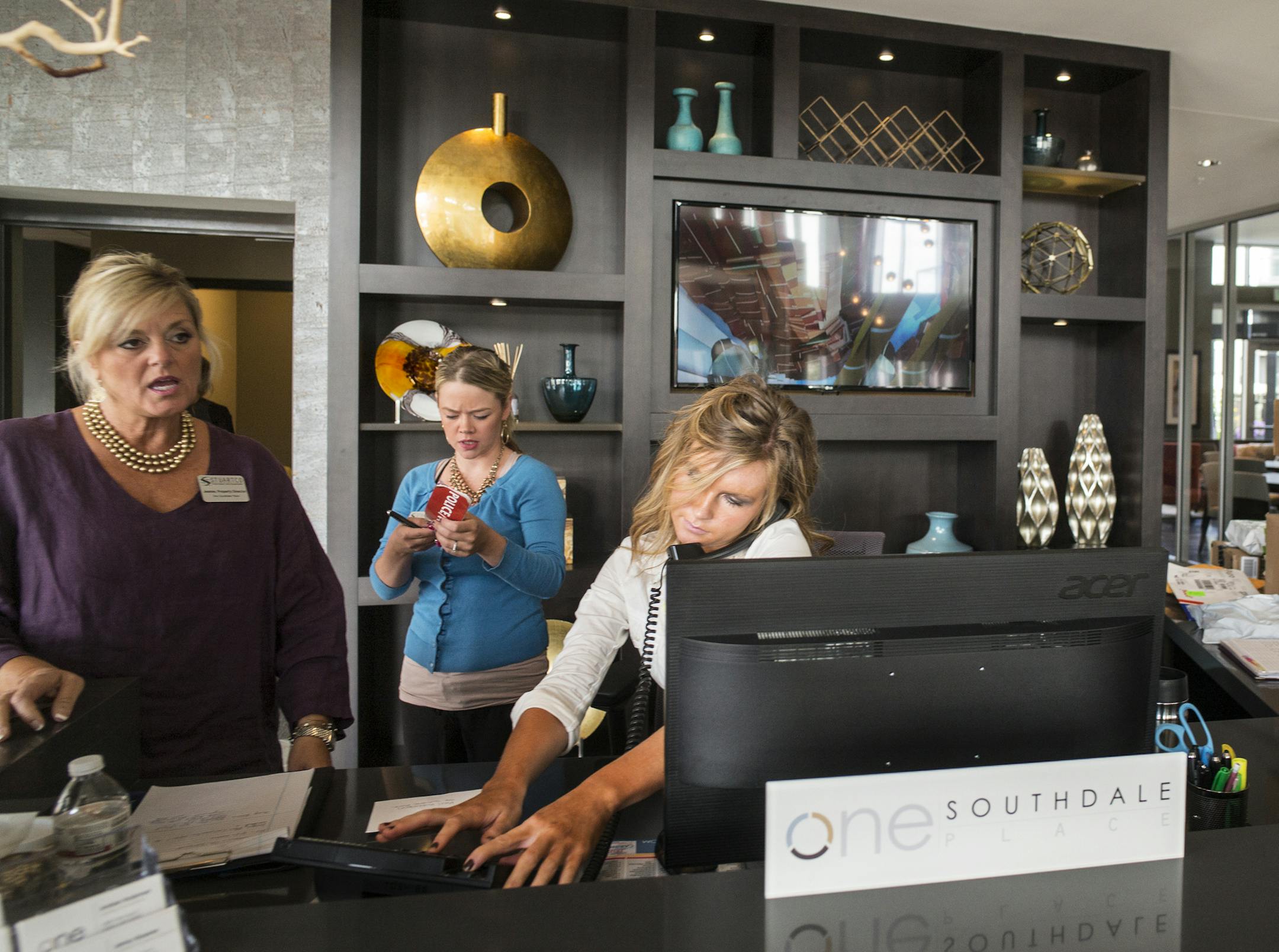 At One Southdale Place in Edina, property manager Jeanne Schilz and employees Mikaela Glynn and Lydia Goris have been busy helping leasing out remaining vacancies.