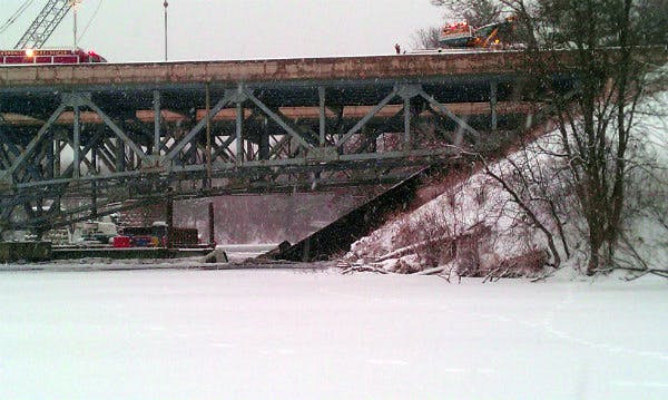 A semi slid off a snow-covered interstate in western Wisconsin and into the Red Cedar River near Menomonie.