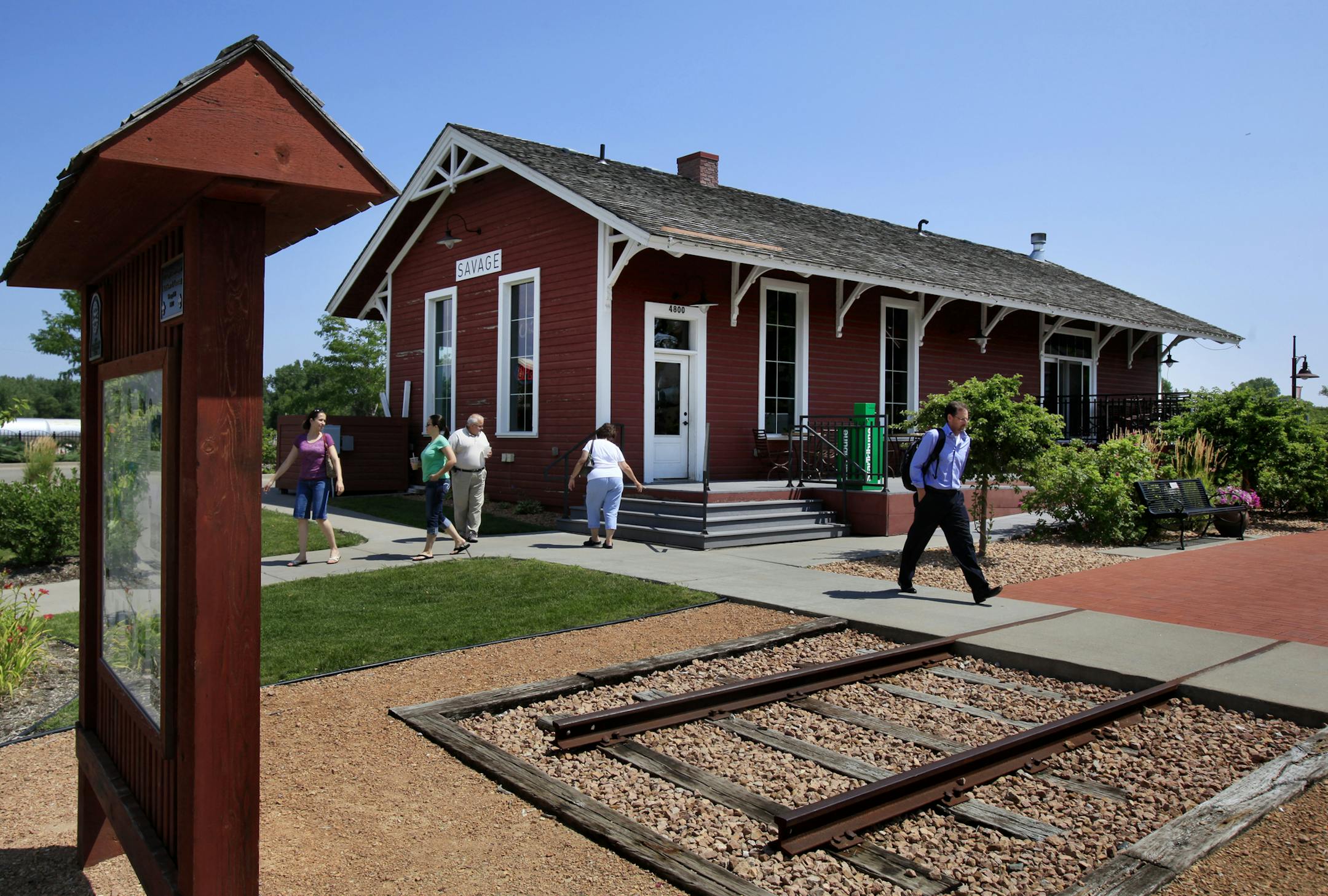 Patrons of the Savage Depot coffee shop left after having lunch. Savage, MN on July 12, 2012. ] JOELKOYAMA‚Ä¢joel.koyama@startribune.com Success of savage depot coffee shop, a partnership w city using old rail depot. ORG XMIT: MIN2013010409143616