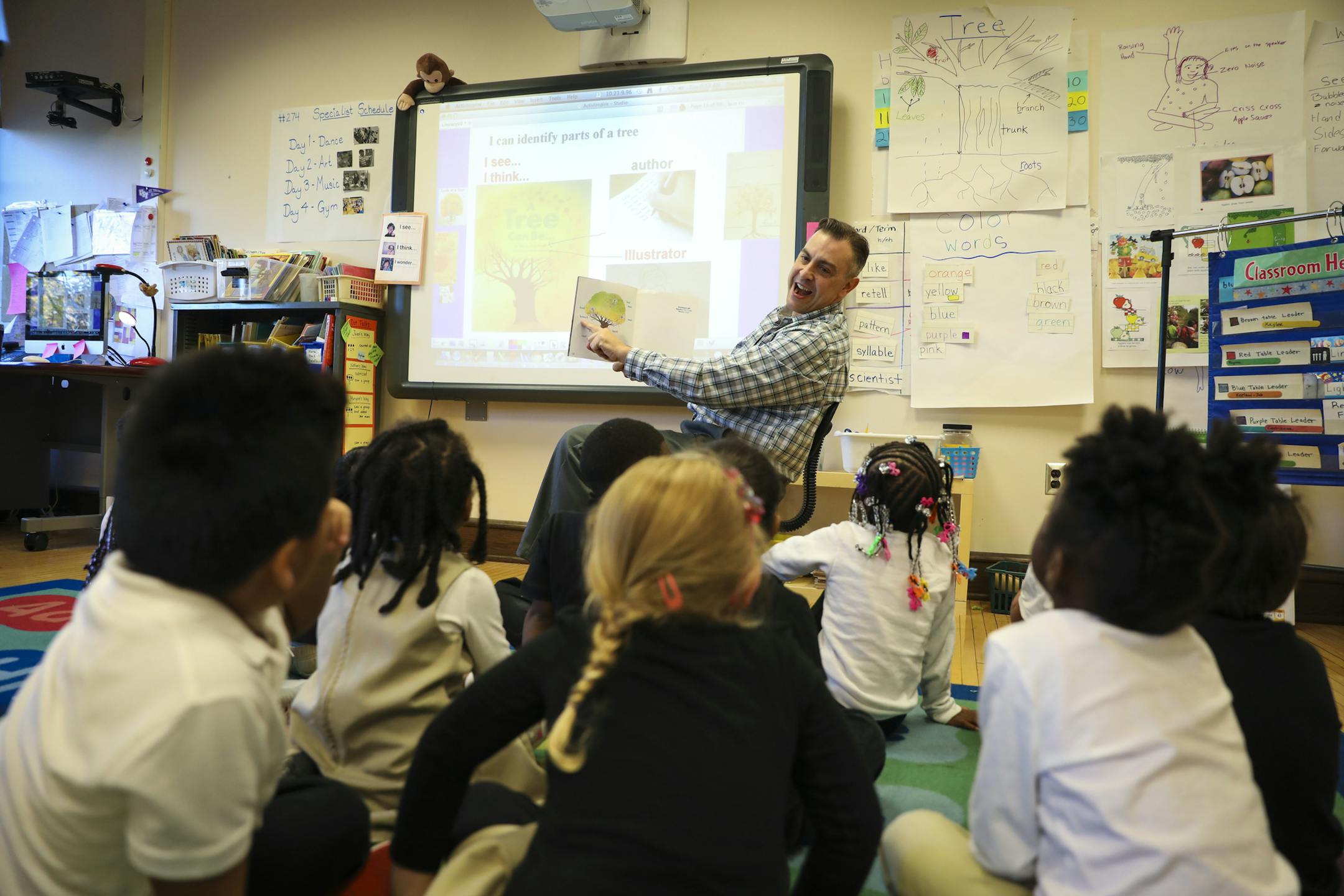 Kindergarten teacher David Boucher talked to his class at Folwell School, a Minneapolis performing arts magnet school, in October 2016.