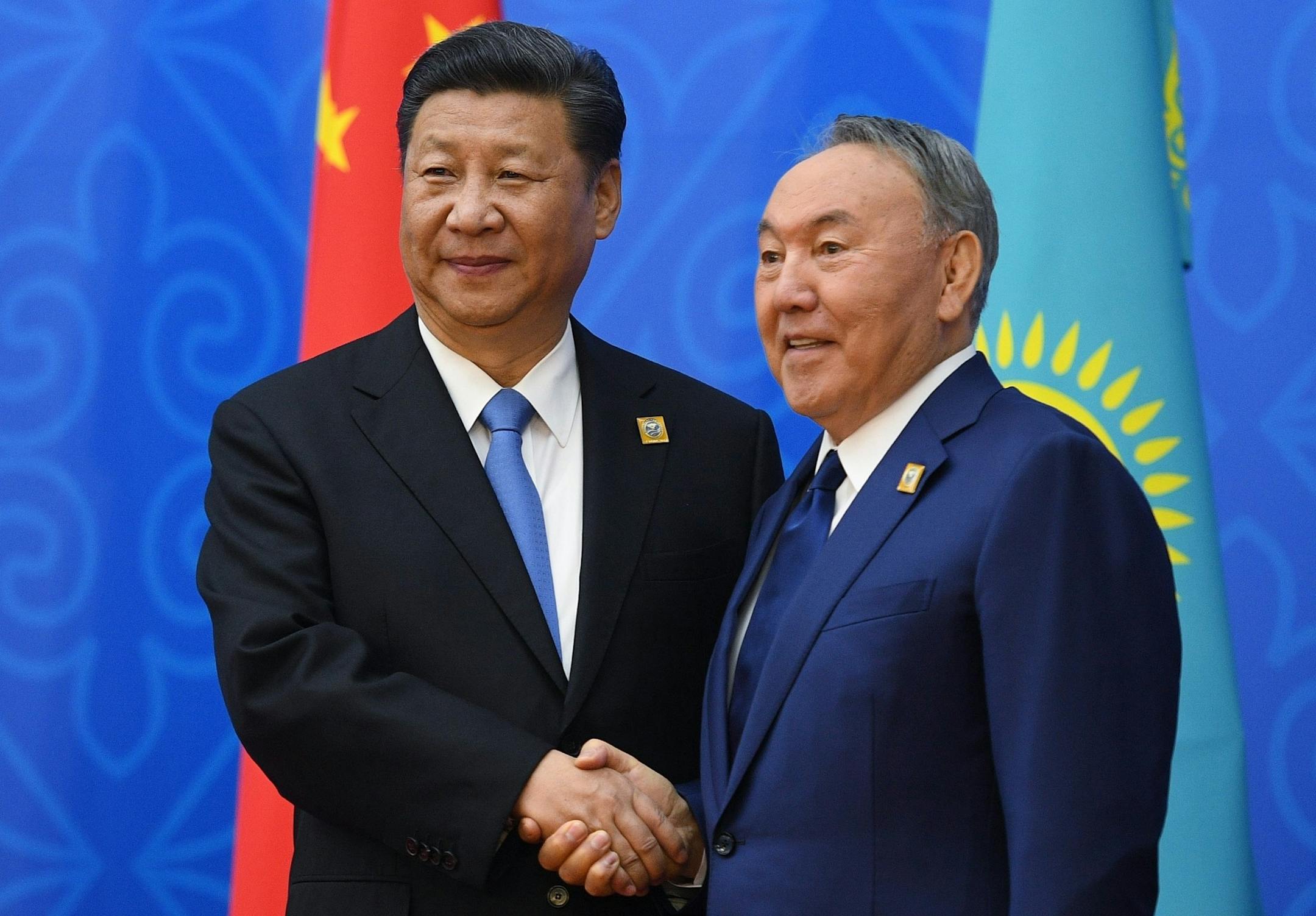 3125177 06/09/2017 June 9, 2017. Chinese President Xi Jinping, left, and Kazakh President Nursultan Nazarbayev before the meeting of the Council of Heads of State of the Shanghai Cooperation Organization (SCO). Vladimir Astapkovich/Sputnik via AP ORG XMIT: 3125177