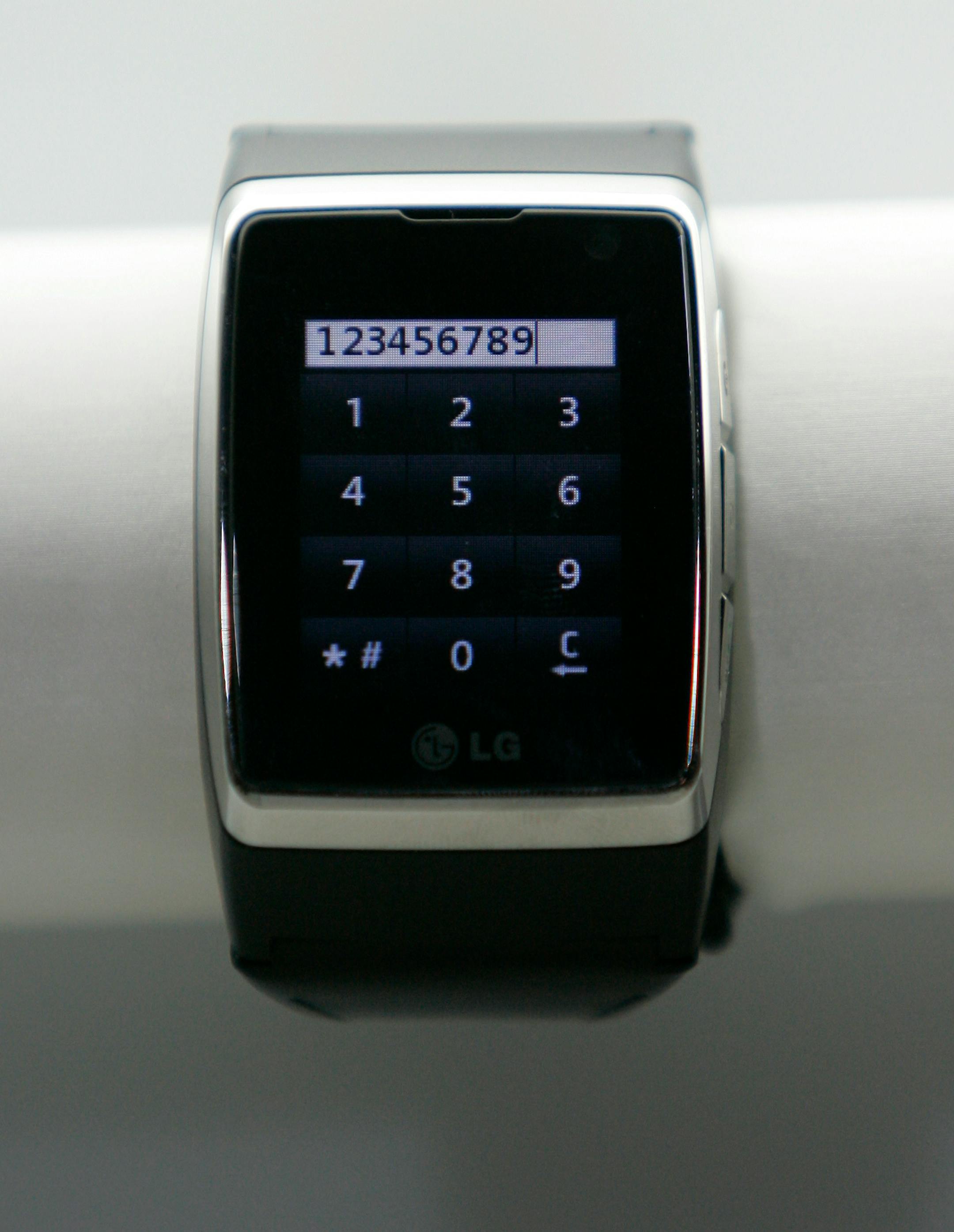 On display is the just announced cellphone watch by LG that is being shown at the LG booth at the International Consumer Electronics Show in Las Vegas, Thursday, Jan. 8, 2009.