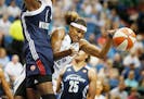 Rebekkah Brunson was fouled by Connecticut 's Elizabeth Williams at Target Center Wednesday July 22, 2015 in Minneapolis, MN. Connecticut beat Minneso