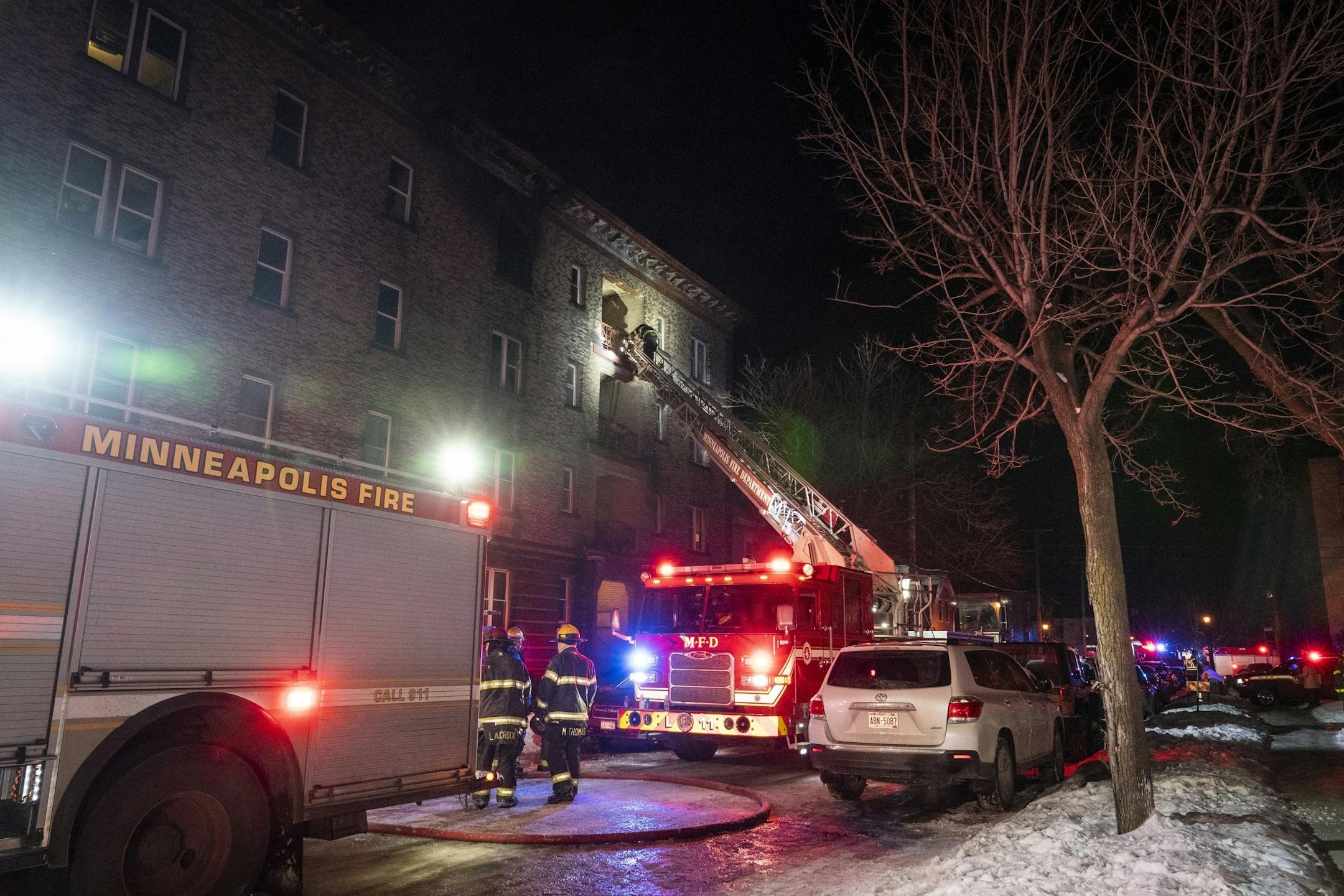 The Minneapolis Fire Department fought a two-alarm blaze at a four-story apartment building in the 300 block of East 19th Street in Minneapolis.