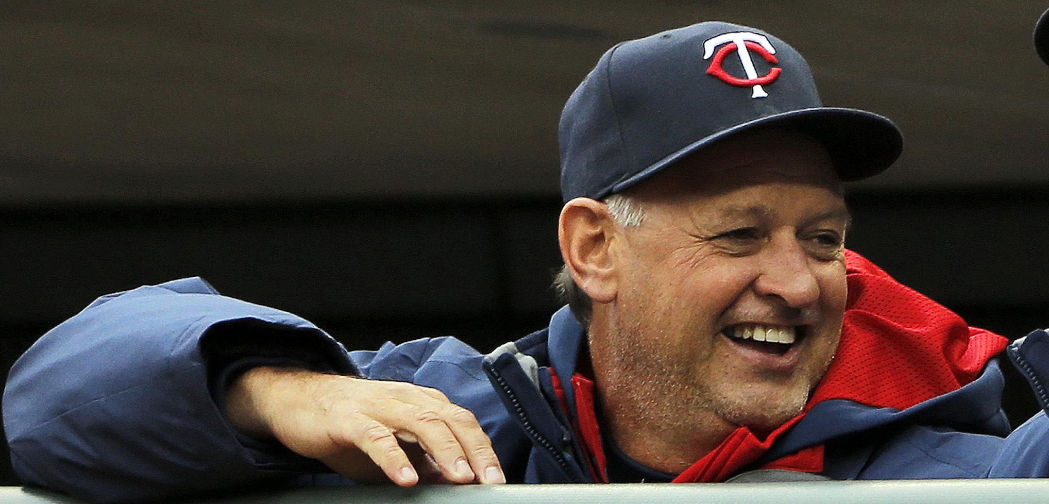 Twins coaches Terry Steinbach, left, and Tom Brunansky seemed to enjoy the sweep of the Royals. ] Minnesota Twins vs. Kansas City Royals . Twins won 4-3. (MARLIN LEVISON/STARTRIBUNE(mlevison@startribune.com)