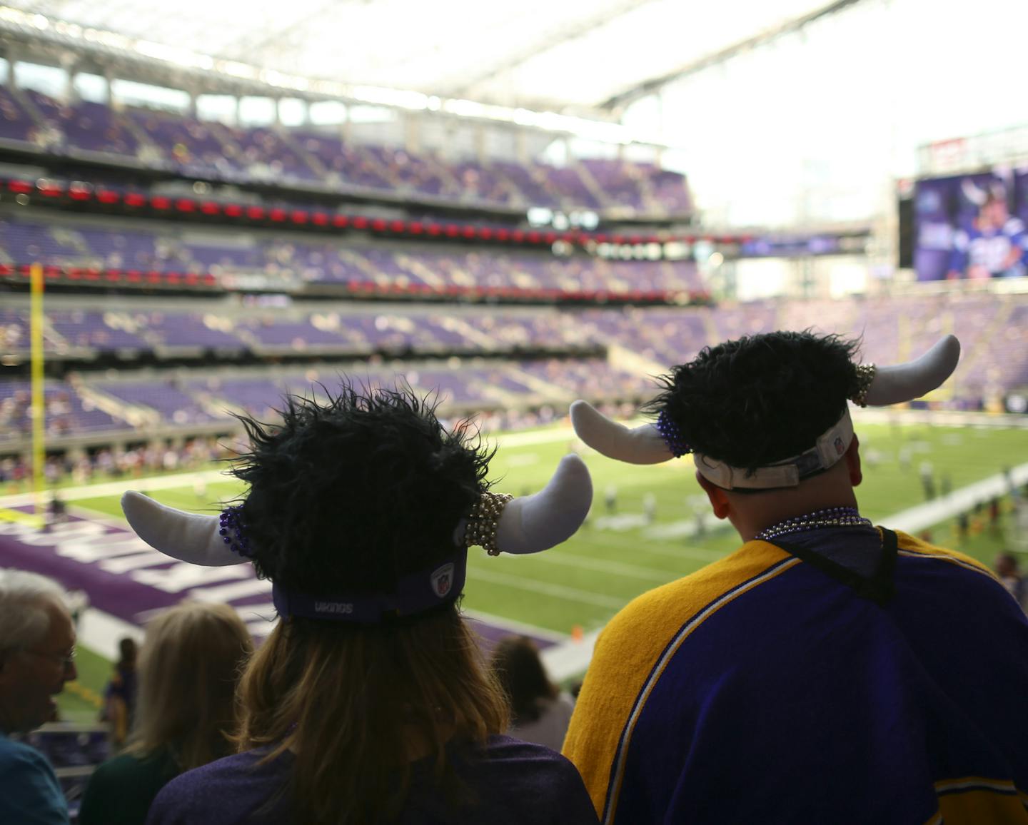 Julie Kay Stanley and husband Brian awaited the Vikings&#x2019; inaugural preseason game Aug. 28 against San Diego.