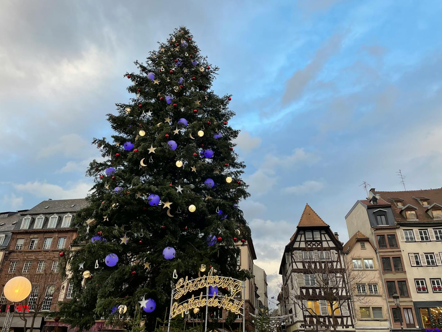 The tallest decorated Christmas tree in Europe is set up on the Place Kl'ber. MUST CREDIT: Photo for The Washington Post by