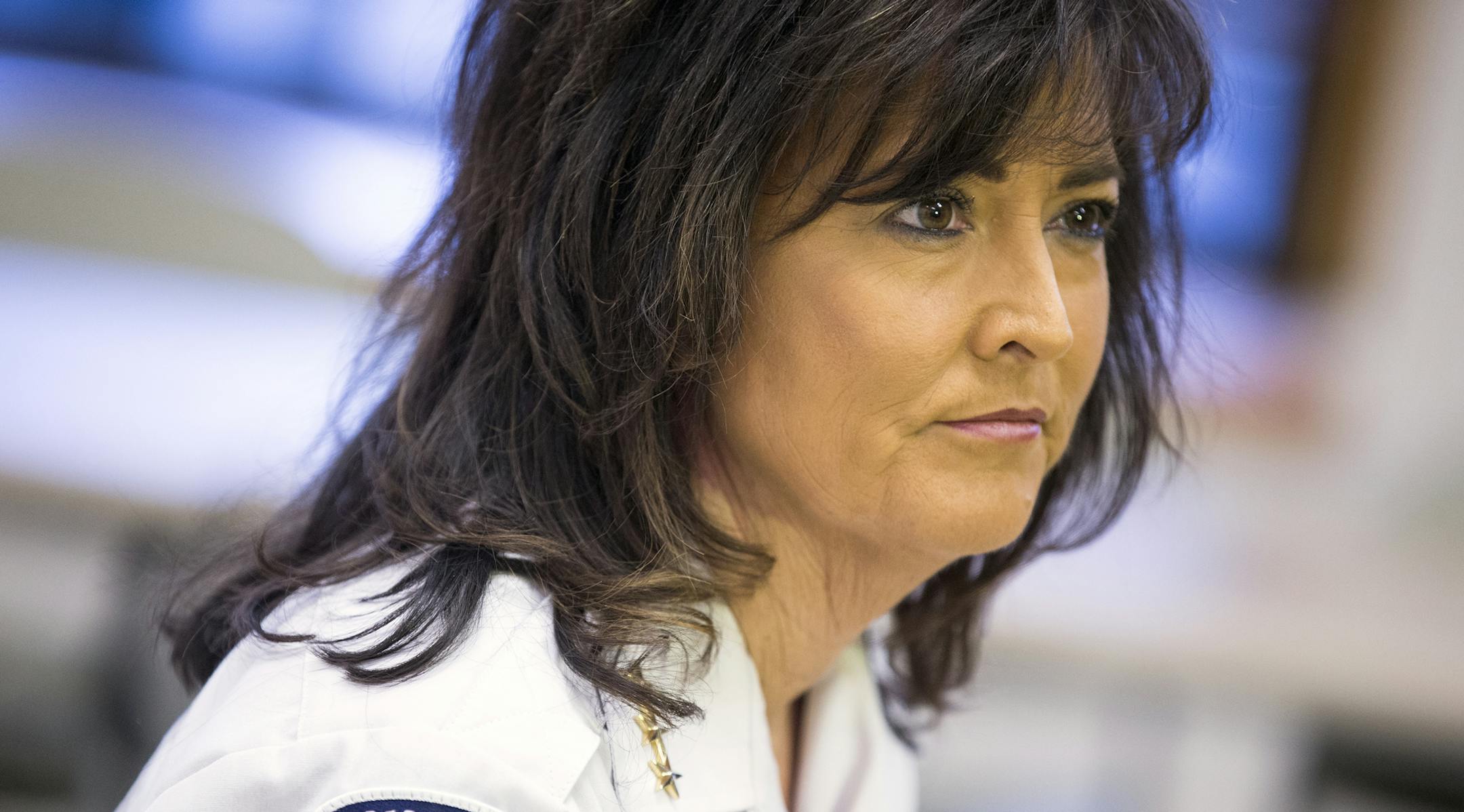 Minneapolis Police Chief Jane&#xe9; Harteau holds a press conference seeking to clarify remarks she made earlier in the day regarding police response to any anticipated protests to the upcoming Jamar Clark decision. ] (Leila Navidi/Star Tribune) leila.navidi@startribune.com BACKGROUND INFORMATION: Thursday, March 24, 2016 at the City Hall building in downtown Minneapolis.